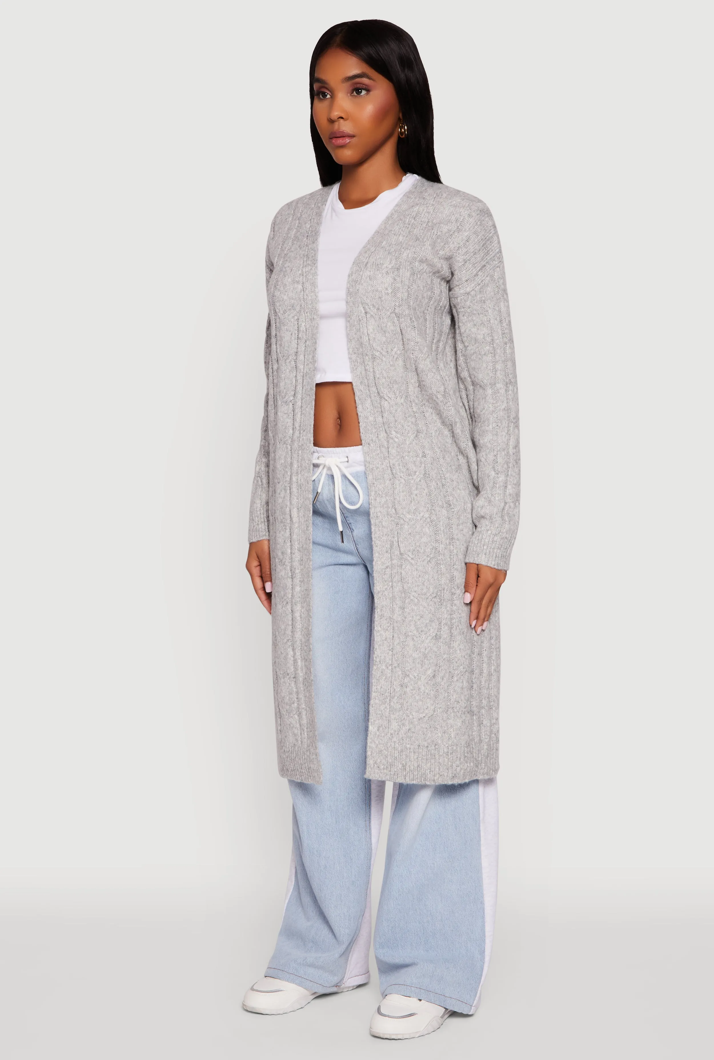Cable Knit Open Front Long Cardigan sold by Rainbow product image thumbnail 3
