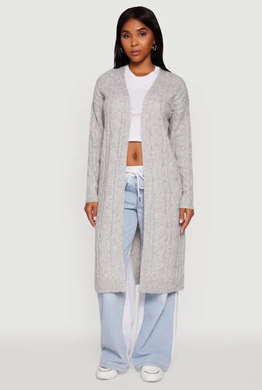 Cable Knit Open Front Long Cardigan sold by Rainbow
