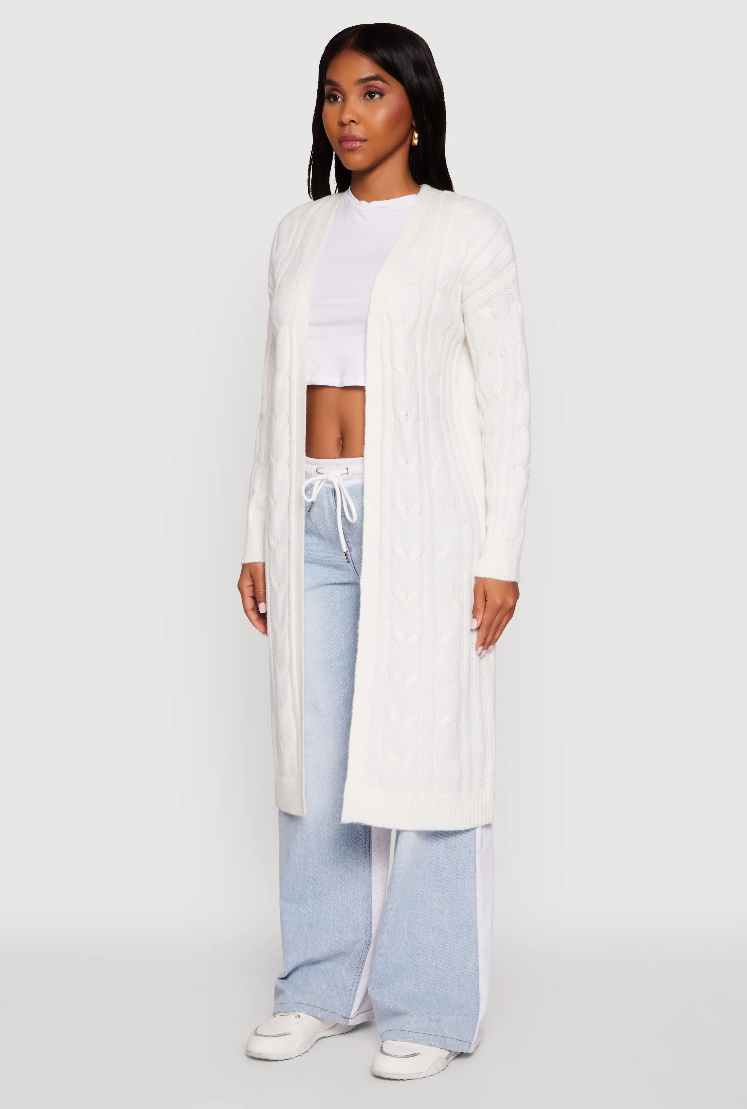 Cable Knit Open Front Long Cardigan sold by Rainbow product image thumbnail 3