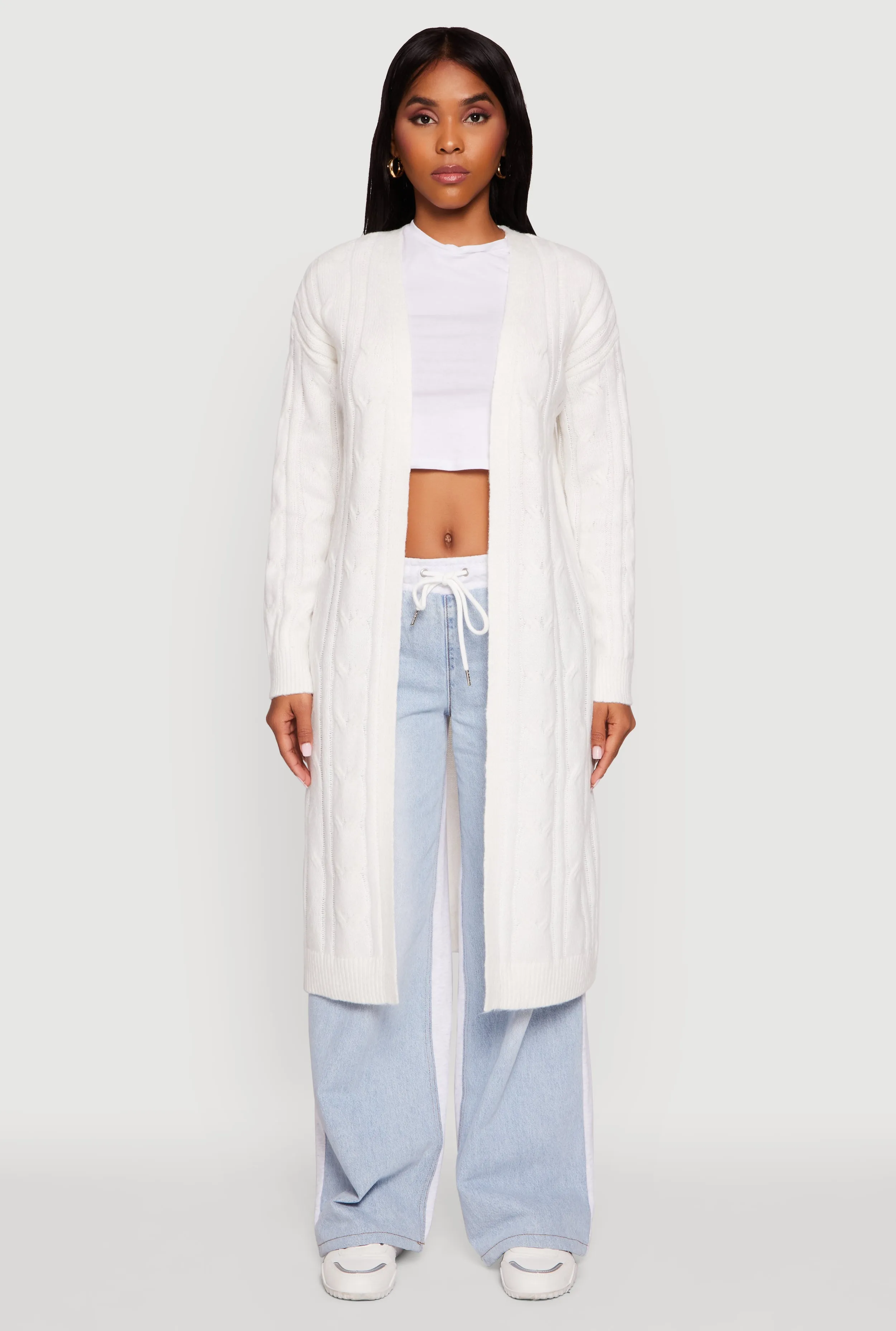 Cable Knit Open Front Long Cardigan sold by Rainbow product image thumbnail 2