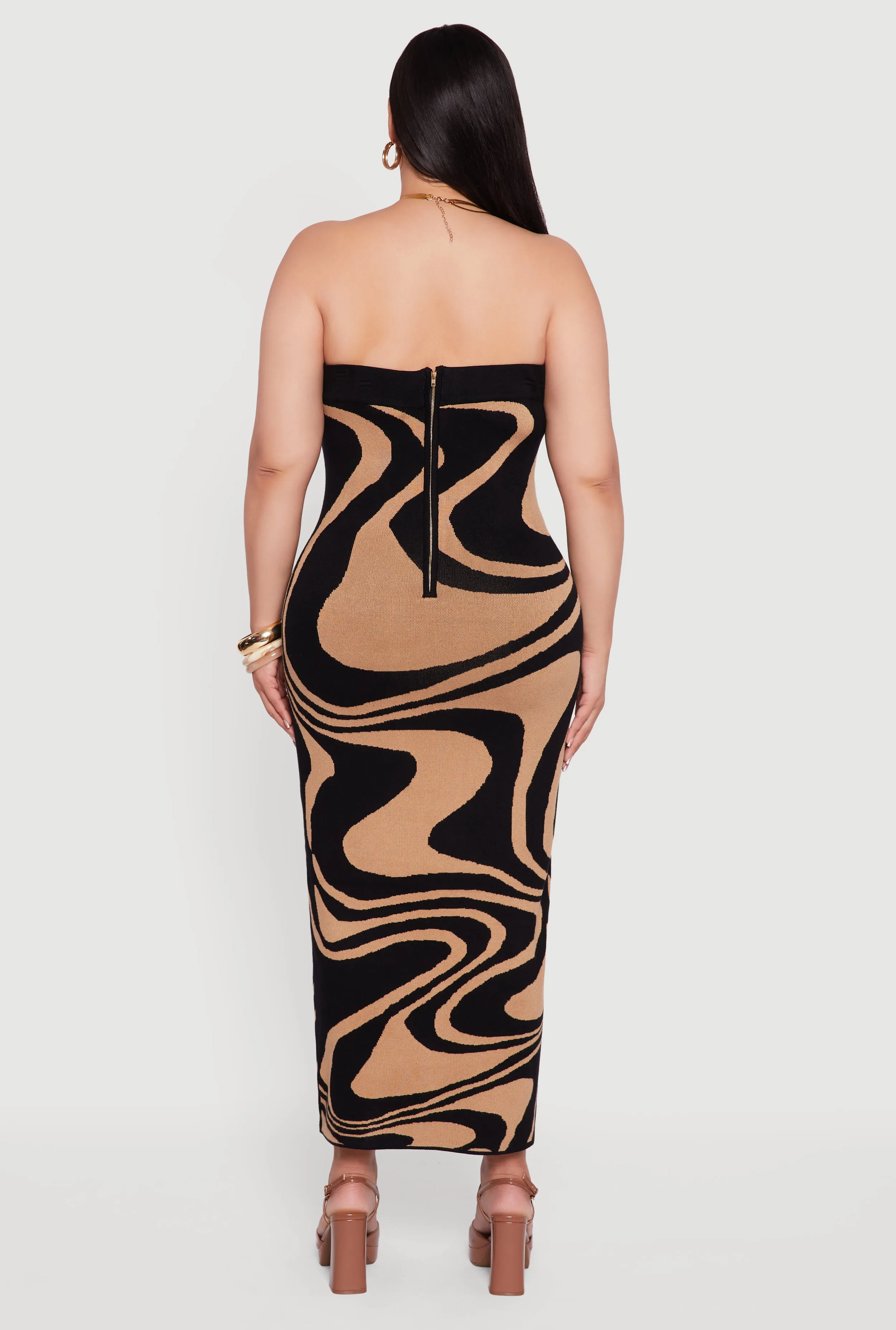 Plus Size Swirl Print Zip Back Tube Maxi Dress sold by Rainbow product image thumbnail 5