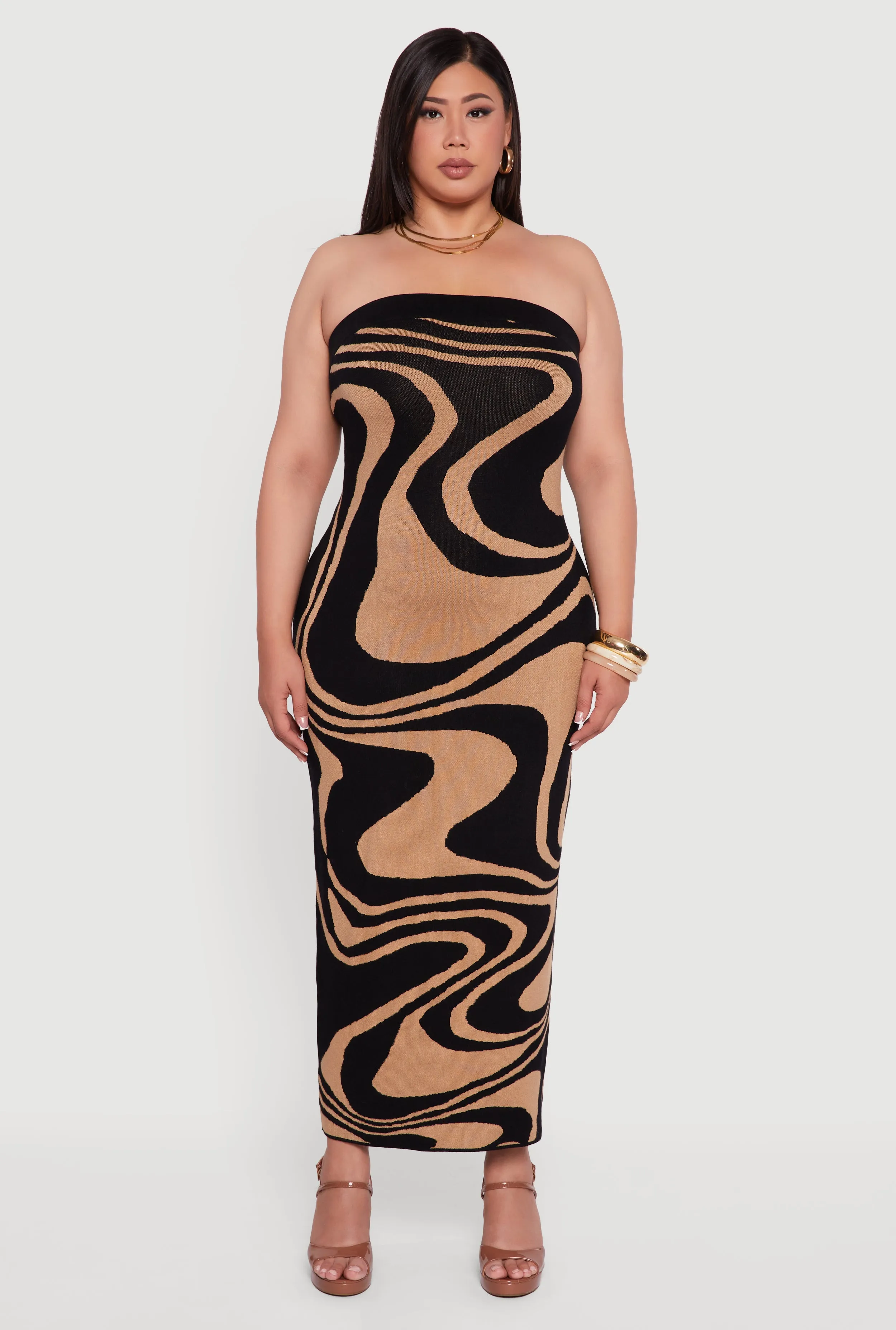 Plus Size Swirl Print Zip Back Tube Maxi Dress sold by Rainbow product image thumbnail 2