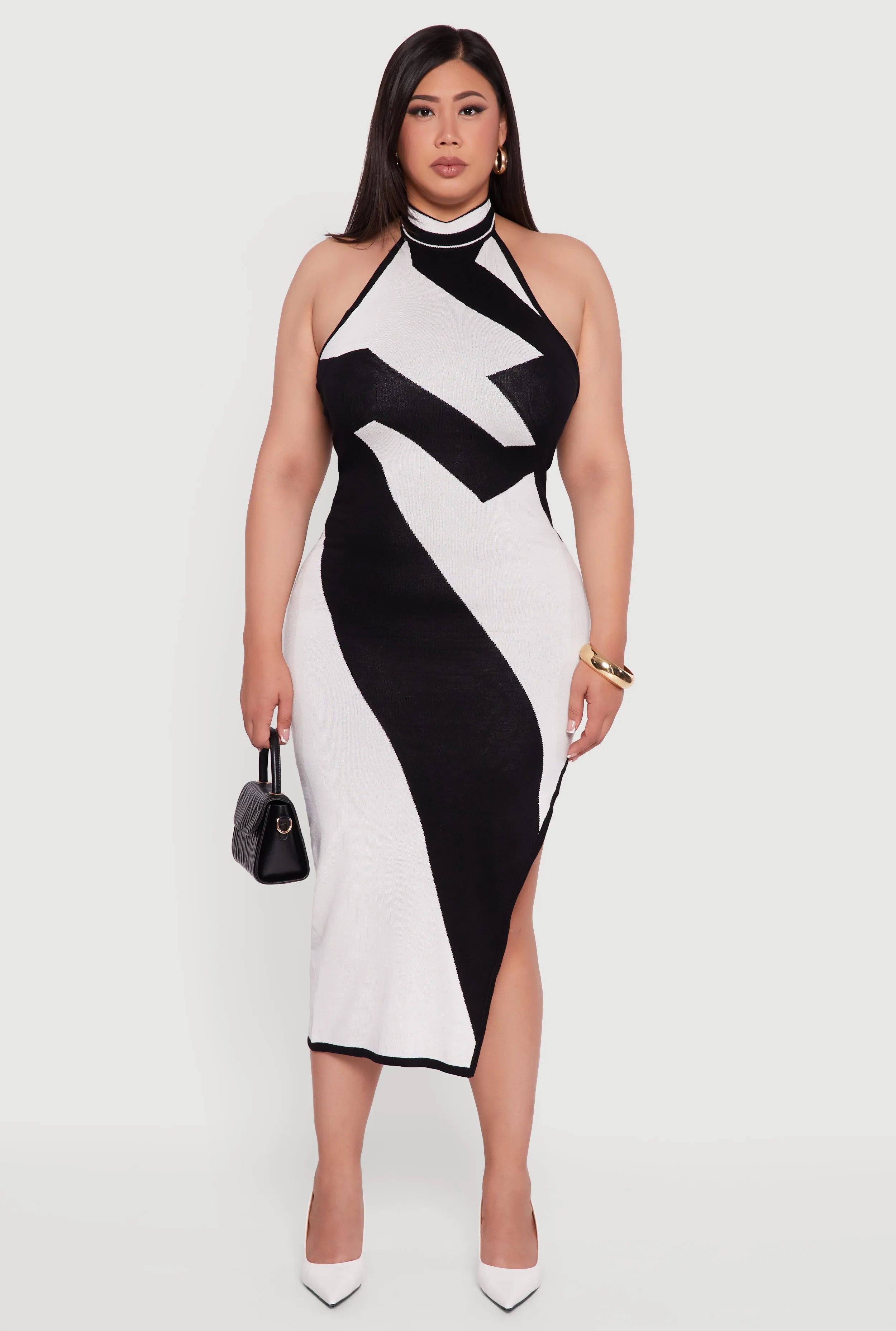 Plus Size Abstract Print Mock Neck Halter Maxi Dress sold by Rainbow product image thumbnail 2
