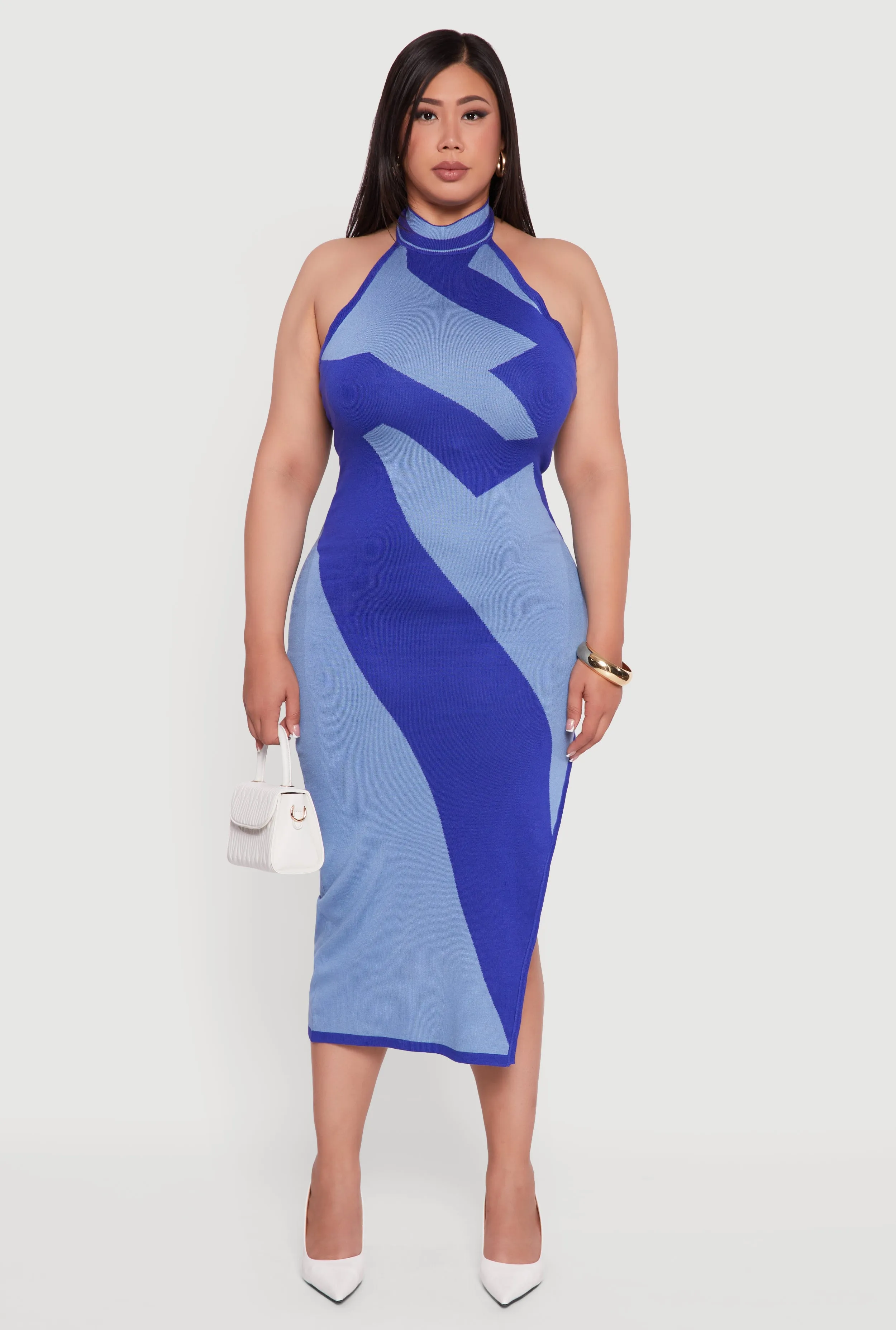 Plus Size Abstract Print Mock Neck Halter Maxi Dress sold by Rainbow product image thumbnail 2