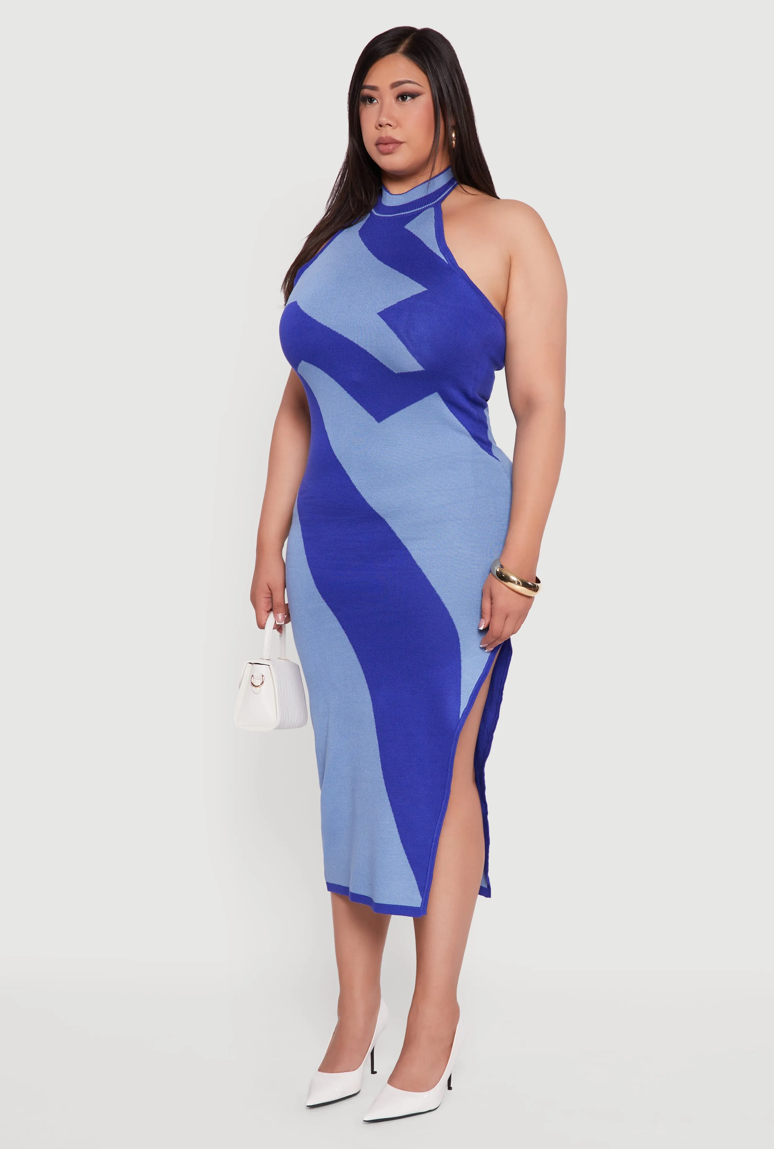 Plus Size Abstract Print Mock Neck Halter Maxi Dress sold by Rainbow product image thumbnail 3