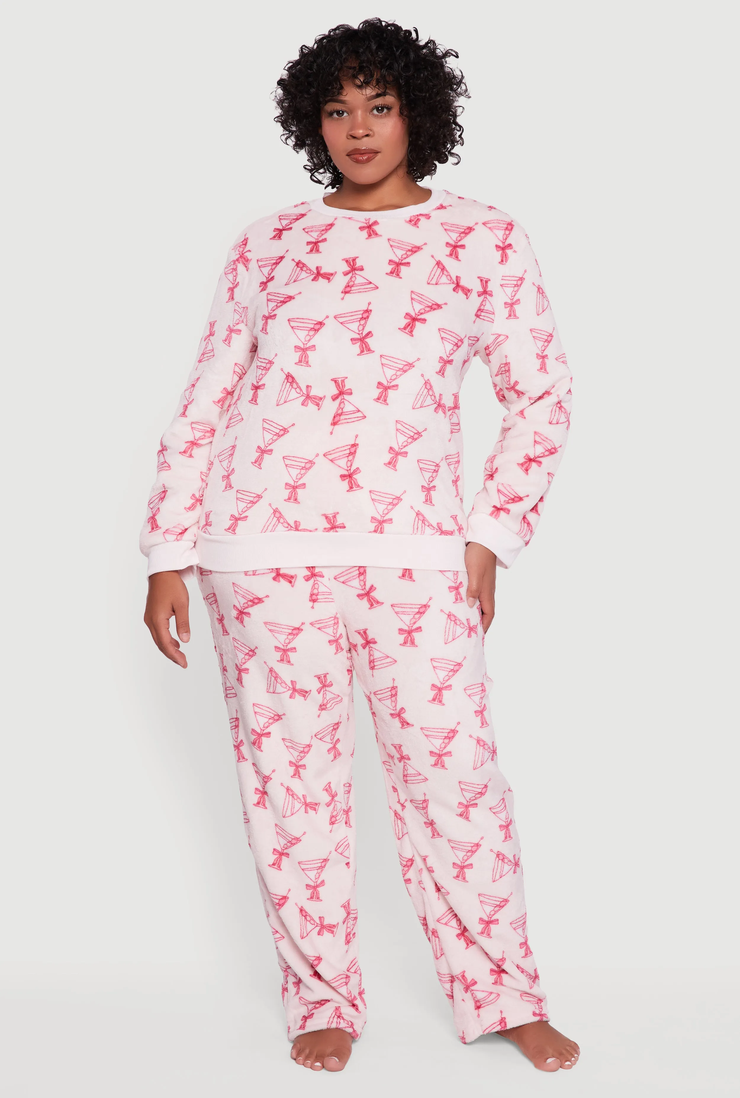 Plus Size Plush Martini Print Pajama Top and Pants sold by Rainbow