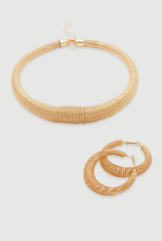 Metallic Coil Choker and Coil Hoop Earrings sold by Rainbow