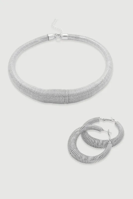 Metallic Coil Choker and Coil Hoop Earrings sold by Rainbow