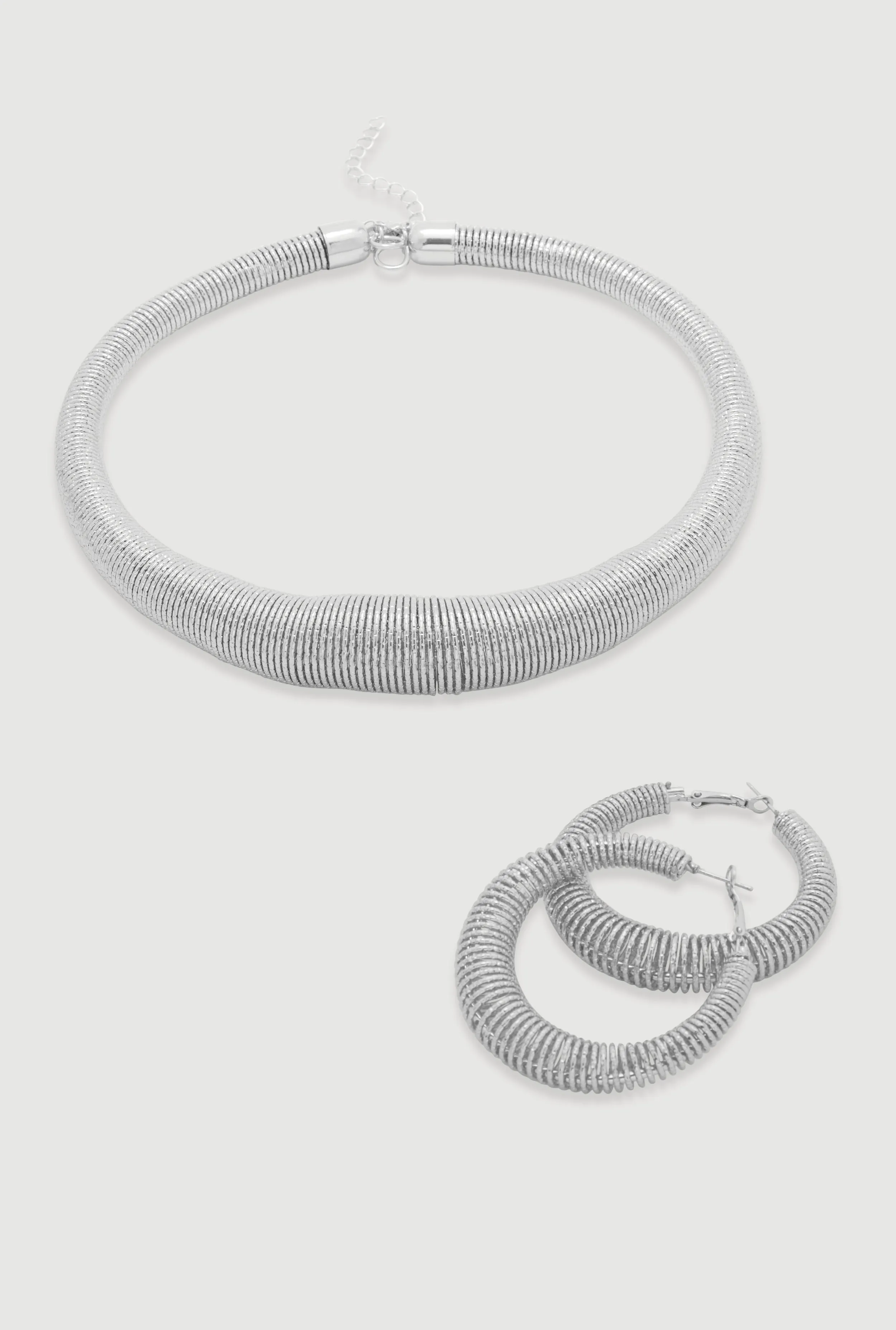Metallic Coil Choker and Coil Hoop Earrings sold by Rainbow