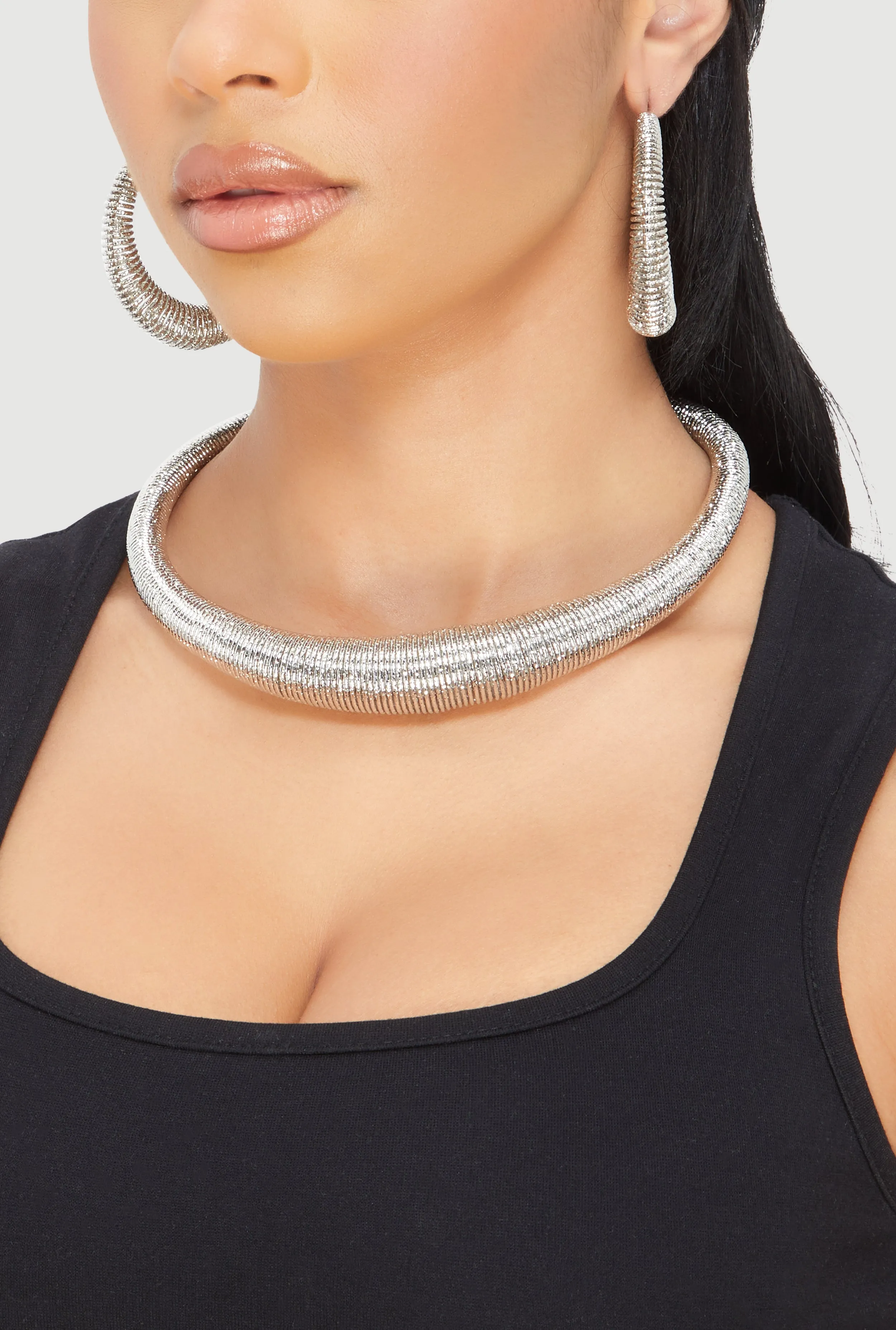 Metallic Coil Choker and Coil Hoop Earrings sold by Rainbow product image thumbnail 2