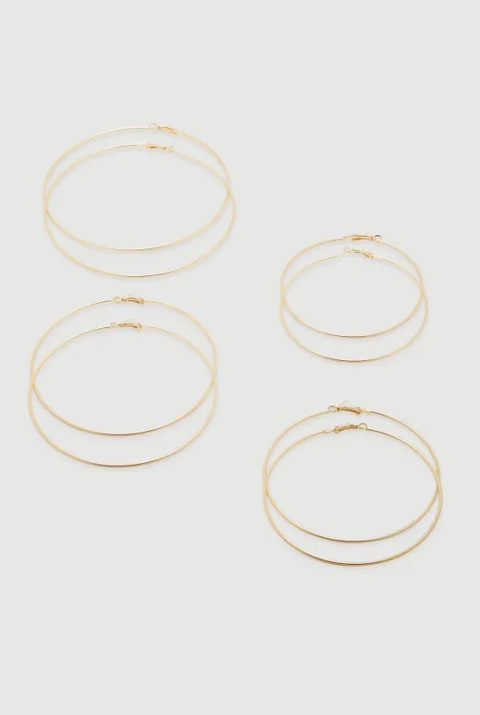 Thin Metallic Hoop Earrings Set of 4 sold by Rainbow