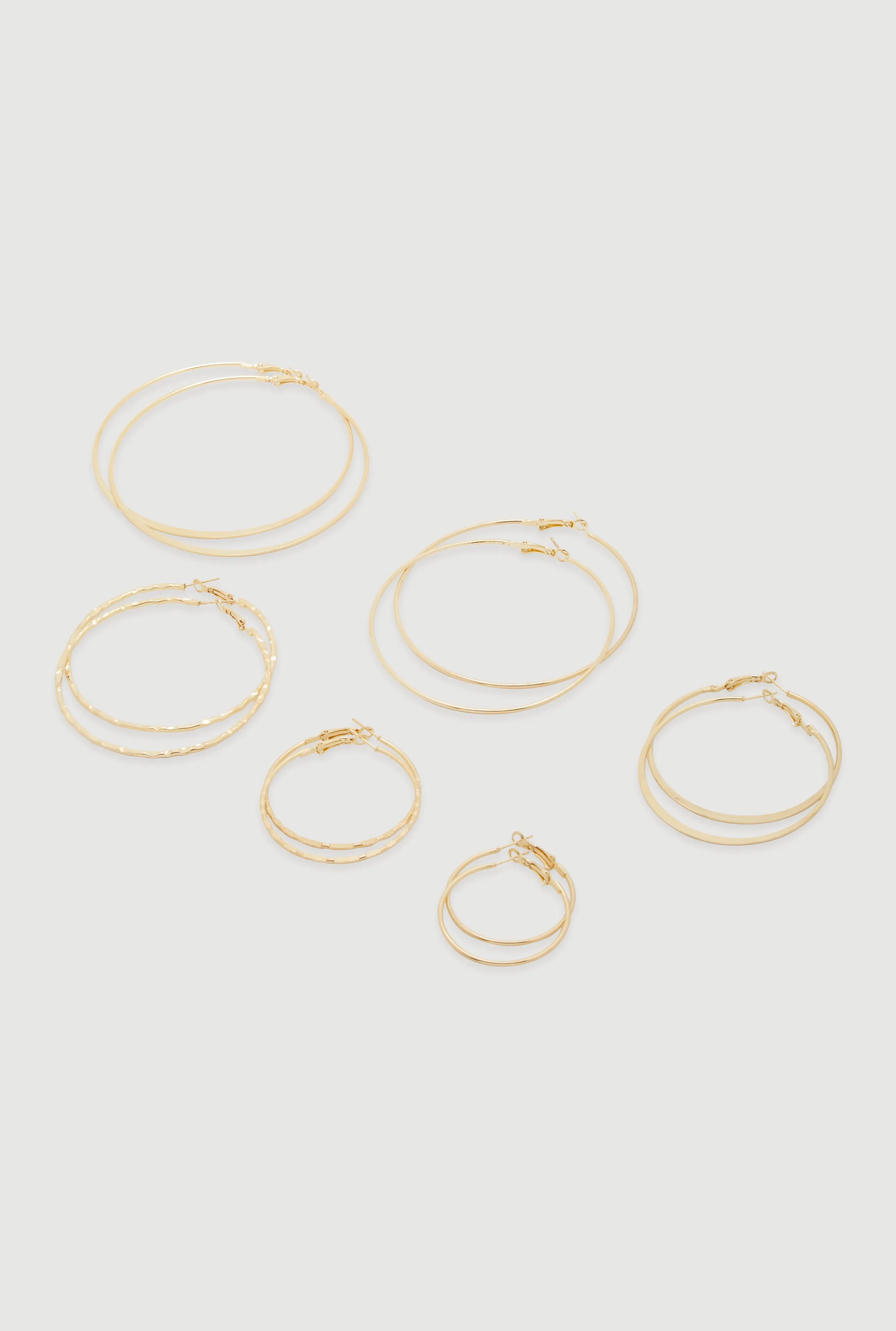 Thin Metallic Textured Hoop Earrings Set of 6 sold by Rainbow
