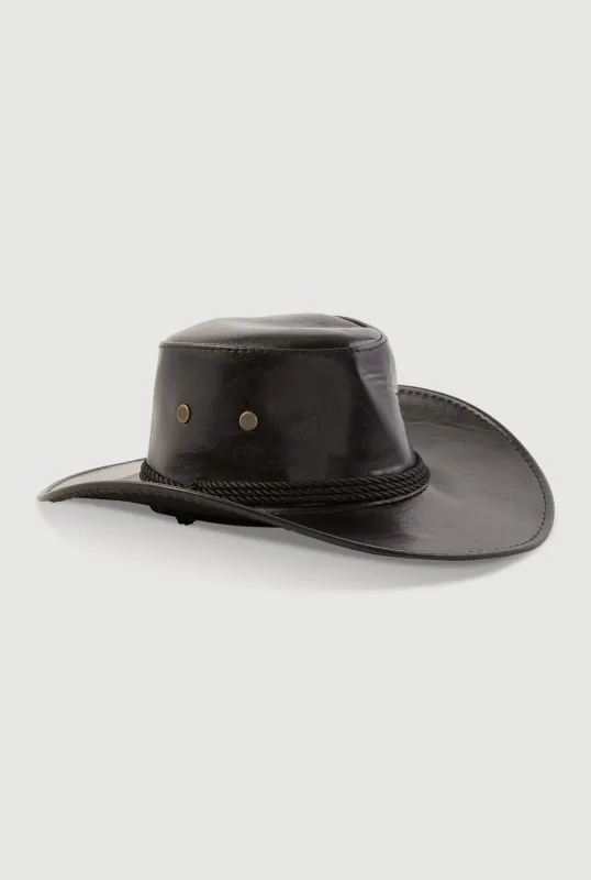 Toggle Drawstring Faux Leather Hat sold by Rainbow