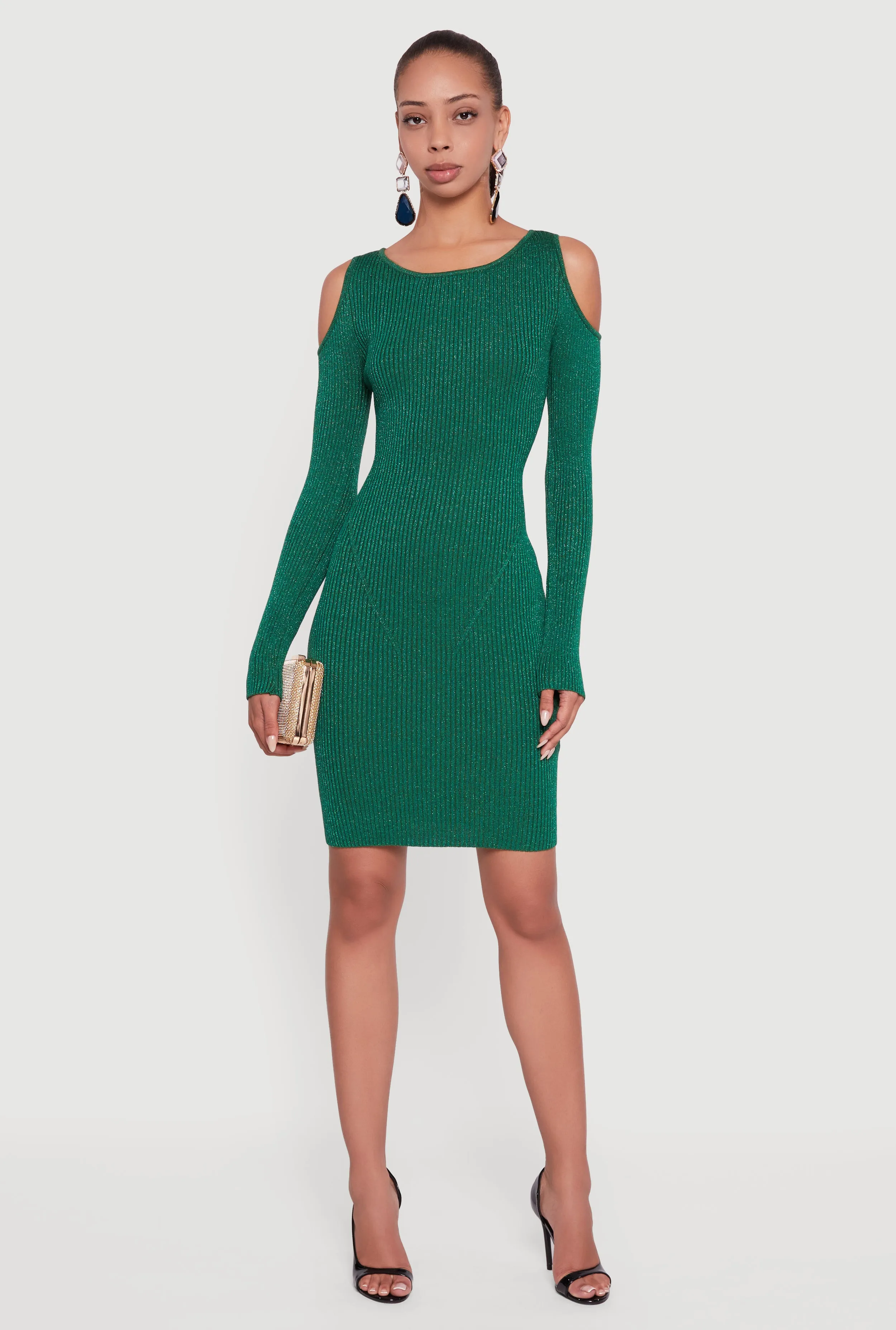 Lurex Rib Knit Cold Shoulder Dress sold by Rainbow