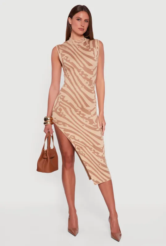 Printed Side Slit Sleeveless Sweater Dress sold by Rainbow