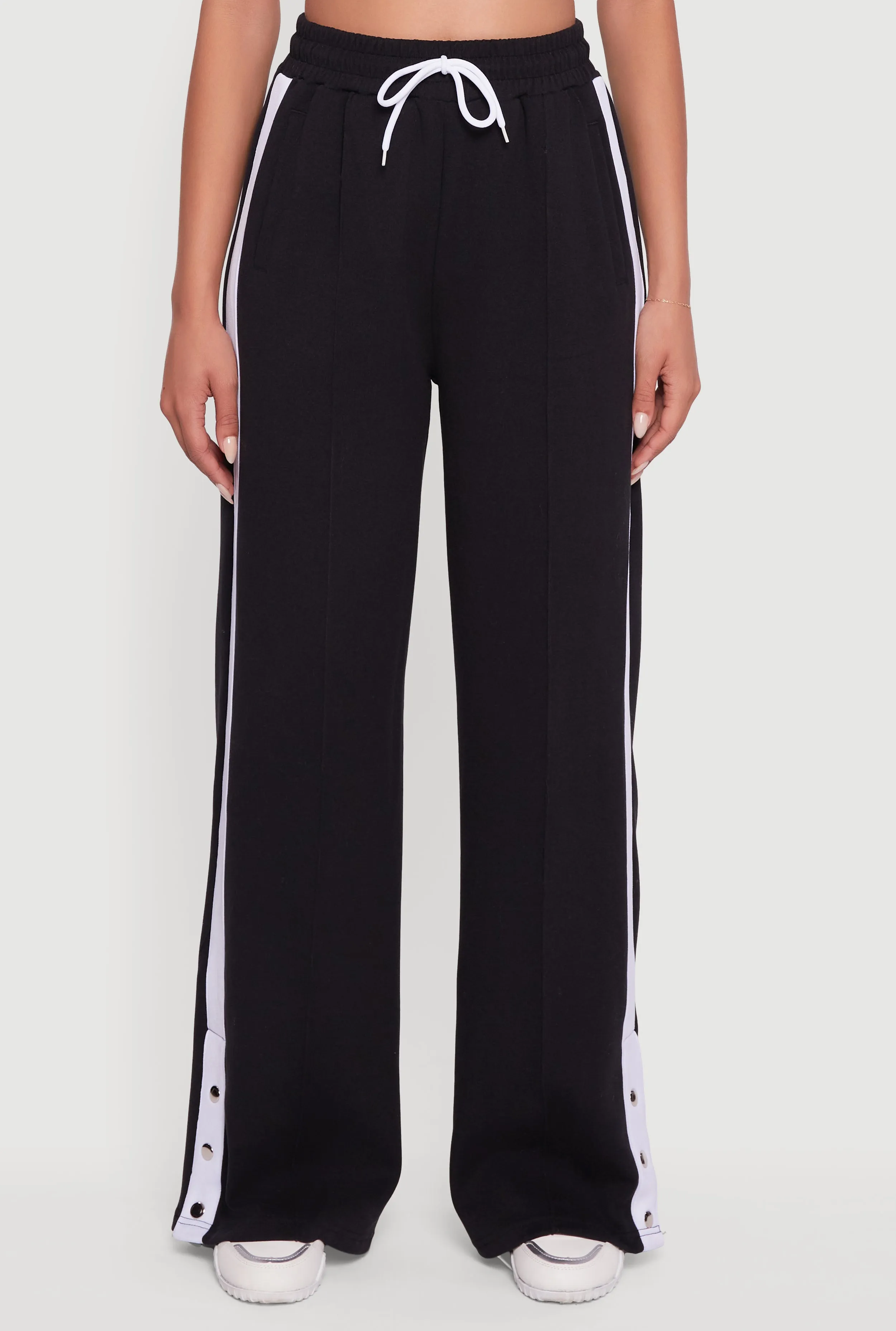 Snap Button Side Stripe Drawstring Waist Track Pants sold by Rainbow product image thumbnail 3
