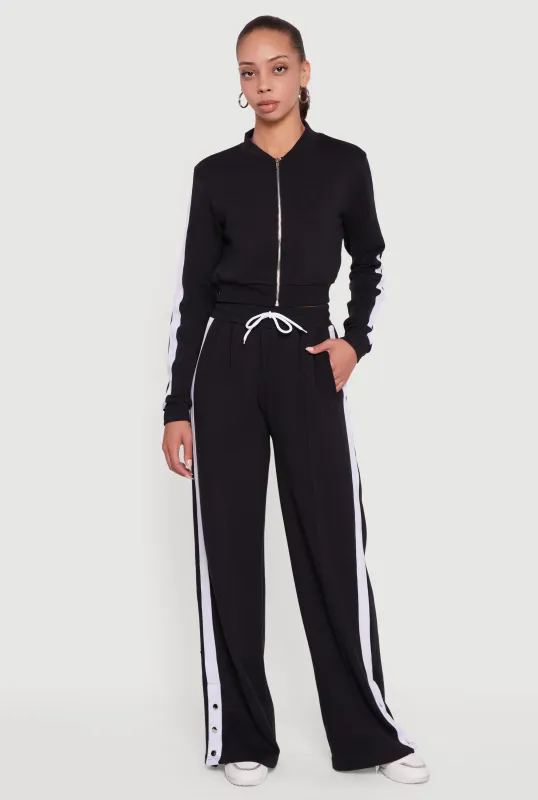 Snap Button Side Stripe Drawstring Waist Track Pants sold by Rainbow