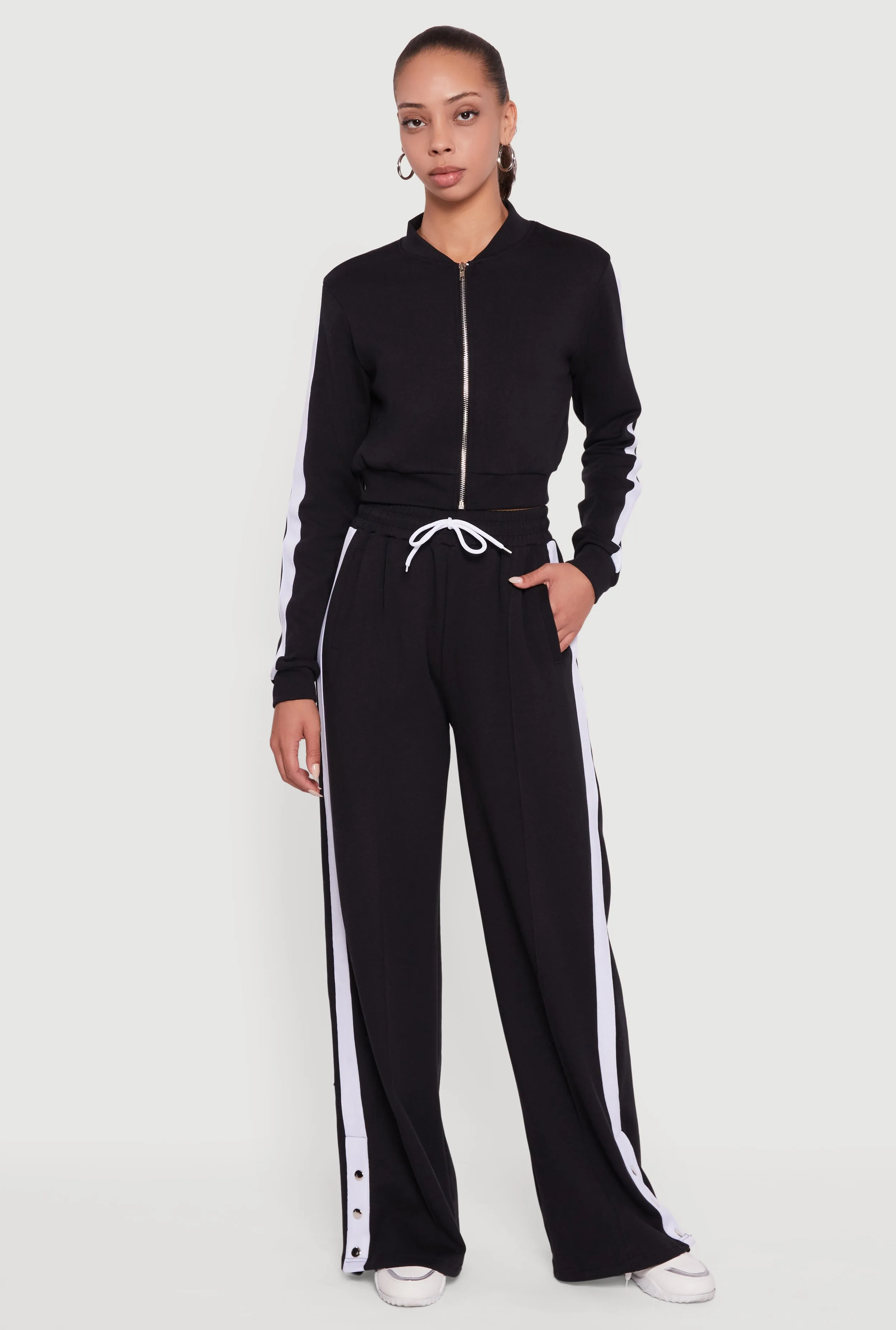 Snap Button Side Stripe Drawstring Waist Track Pants sold by Rainbow