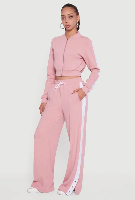 Snap Button Side Stripe Drawstring Waist Track Pants sold by Rainbow