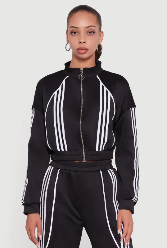 Stripe Detail Cropped Zip Front Track Jacket sold by Rainbow