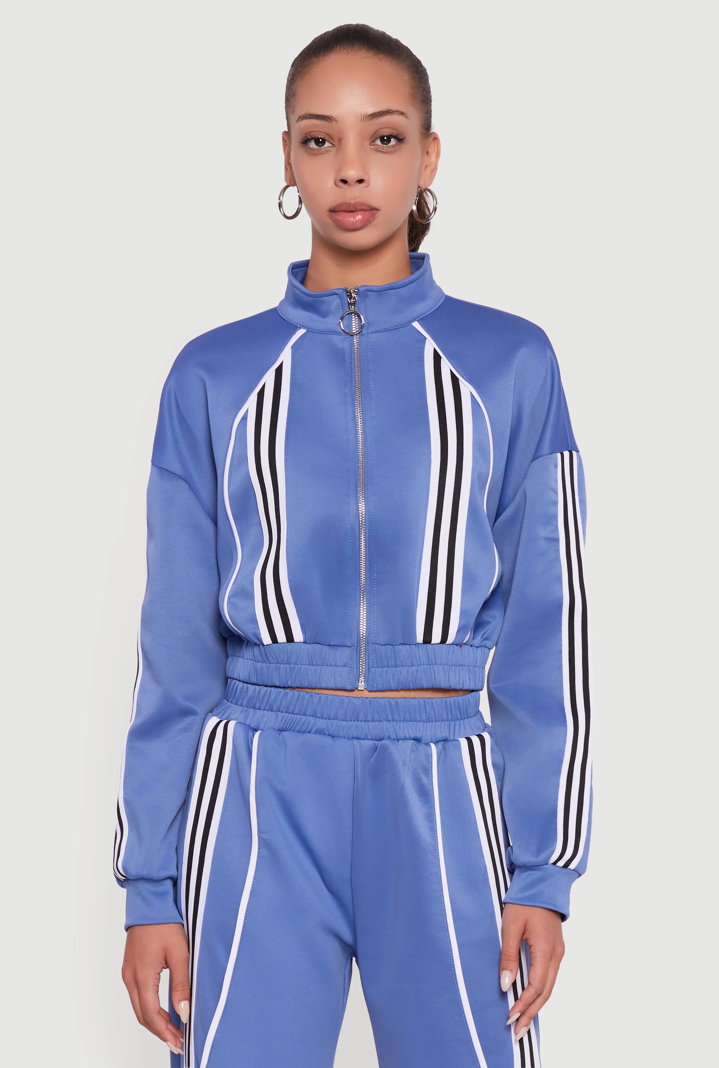 Stripe Detail Cropped Zip Front Track Jacket sold by Rainbow