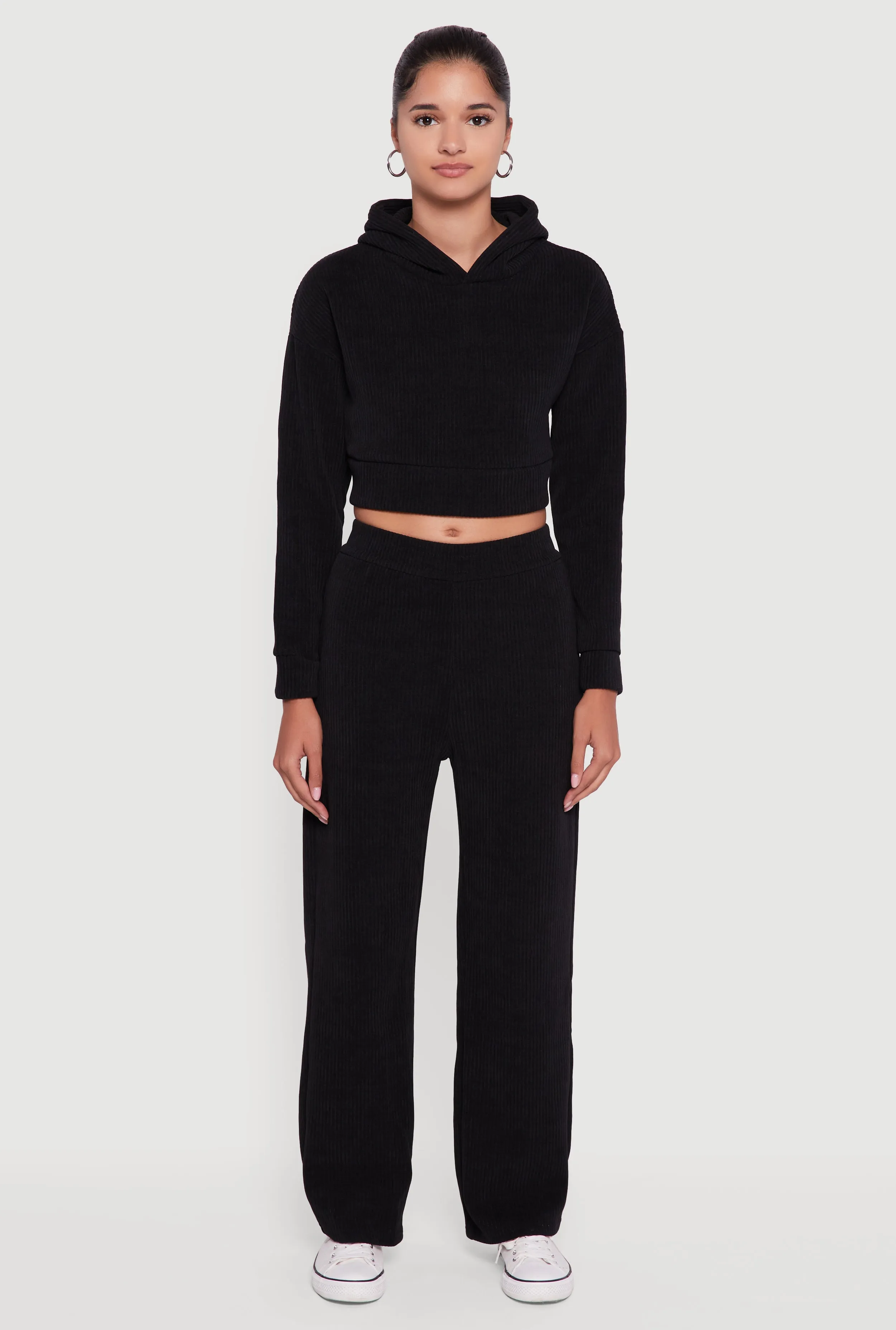 Ribbed Knit Long Sleeve Cropped Hoodie sold by Rainbow product image thumbnail 3