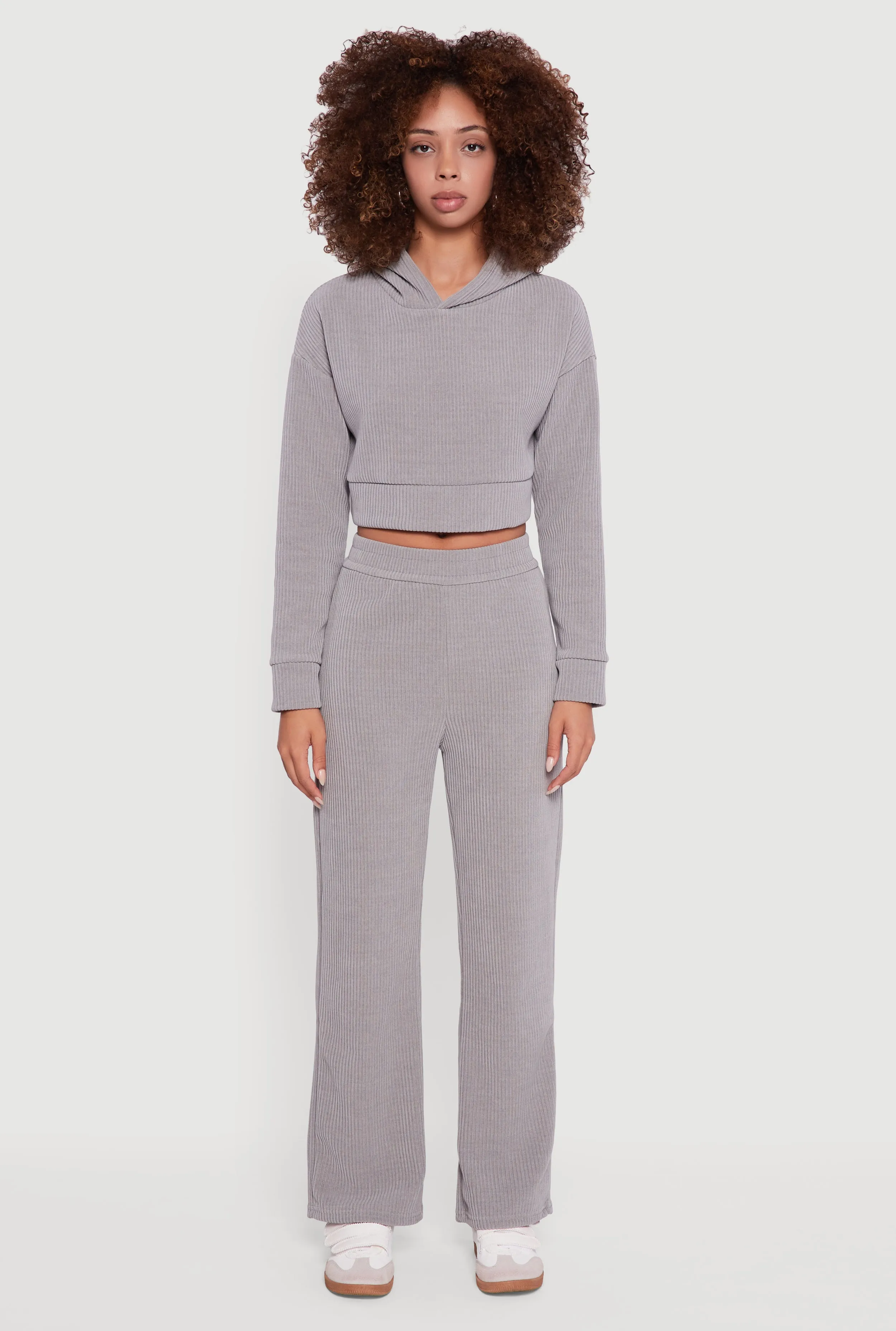 Ribbed Knit Long Sleeve Cropped Hoodie sold by Rainbow product image thumbnail 3
