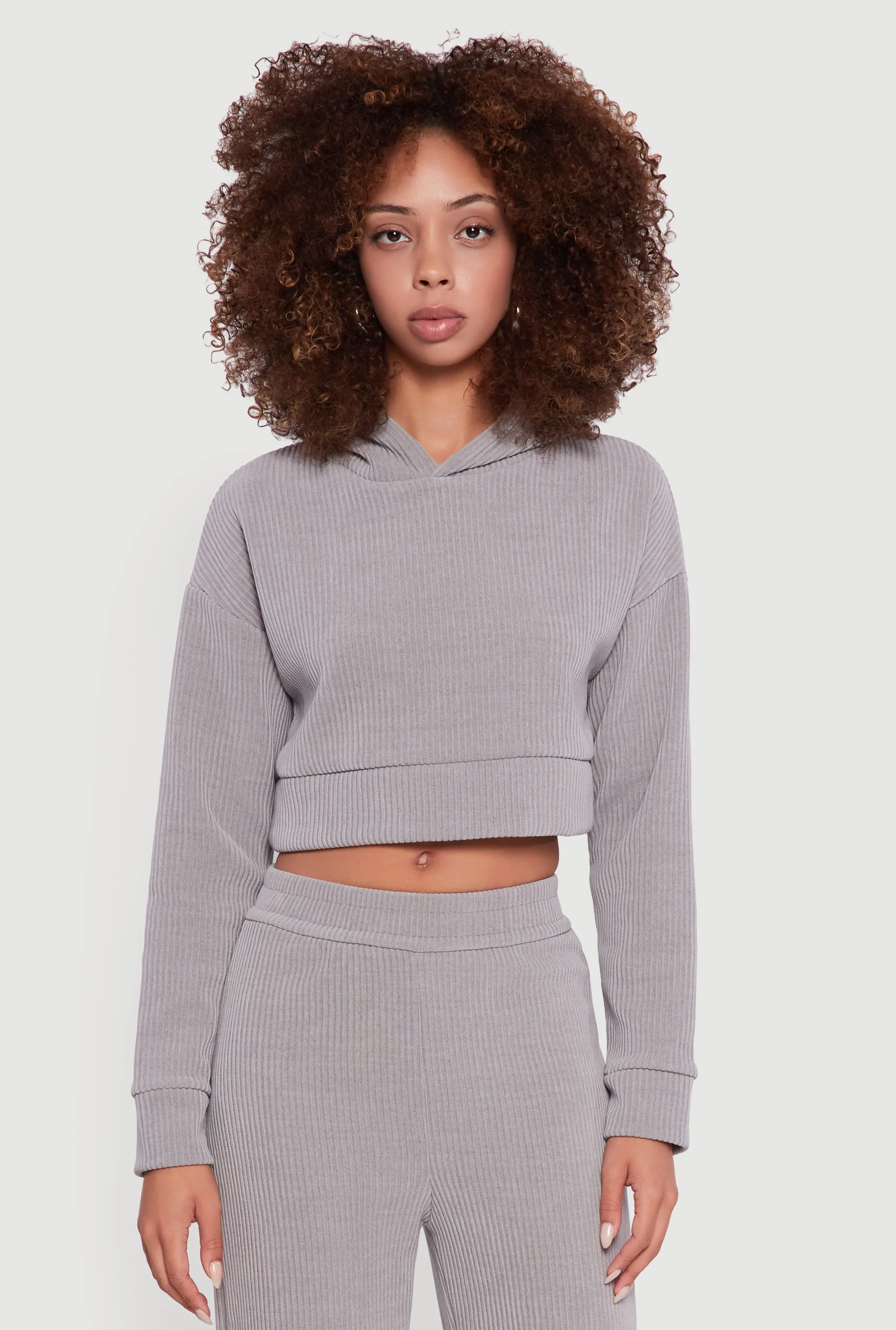 Ribbed Knit Long Sleeve Cropped Hoodie sold by Rainbow