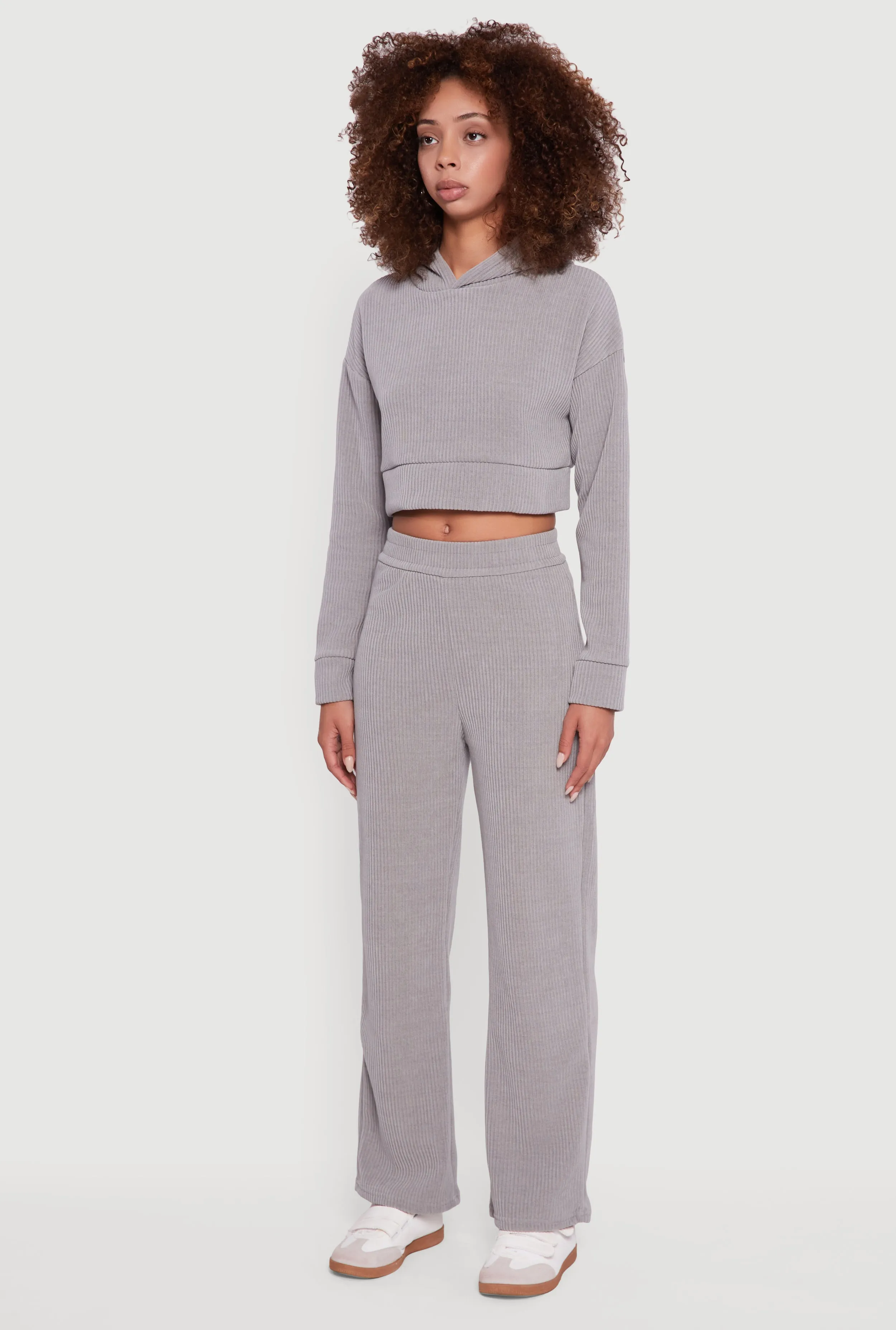 Ribbed Knit Long Sleeve Cropped Hoodie sold by Rainbow product image thumbnail 5