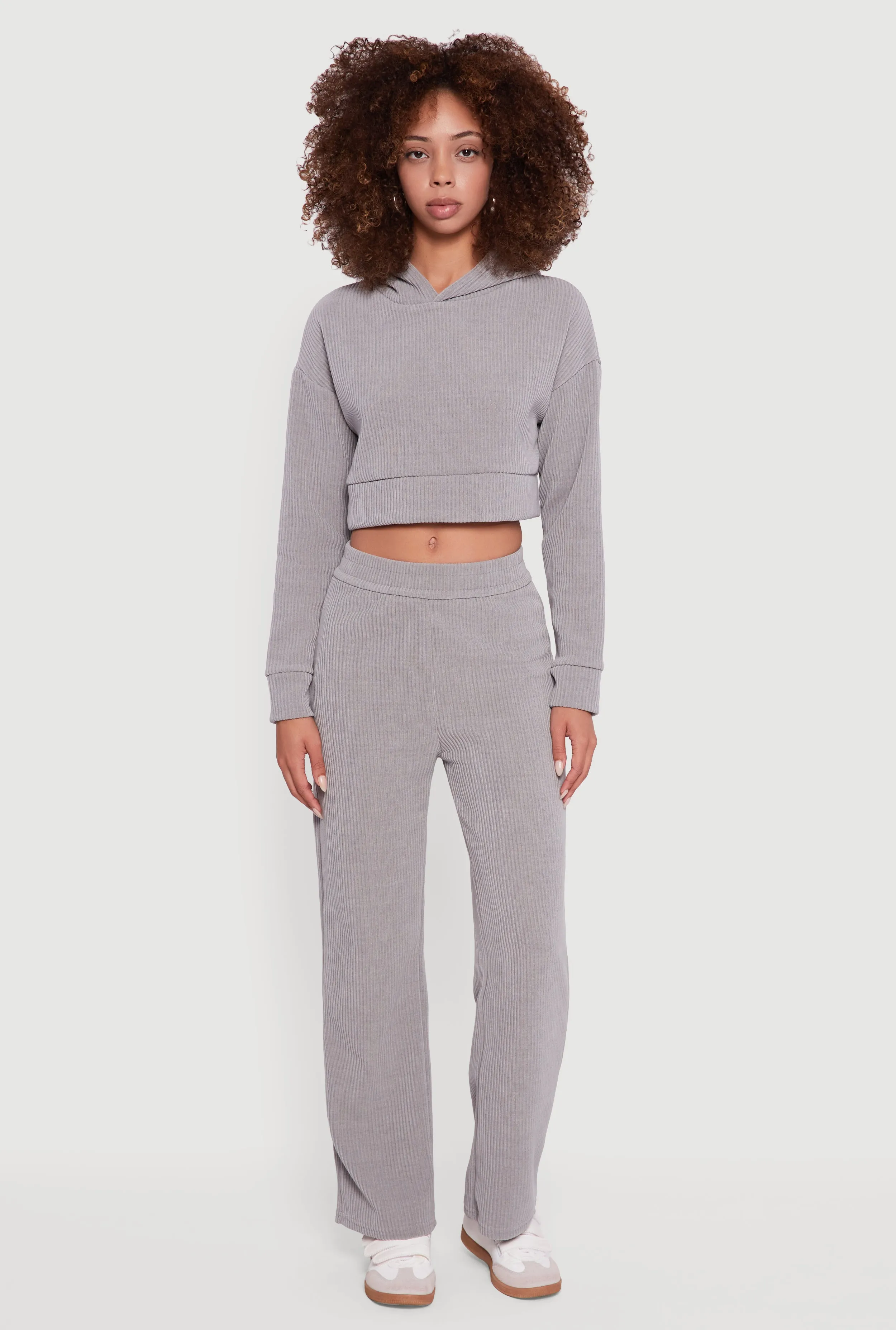 Ribbed Knit Long Sleeve Cropped Hoodie sold by Rainbow product image thumbnail 2