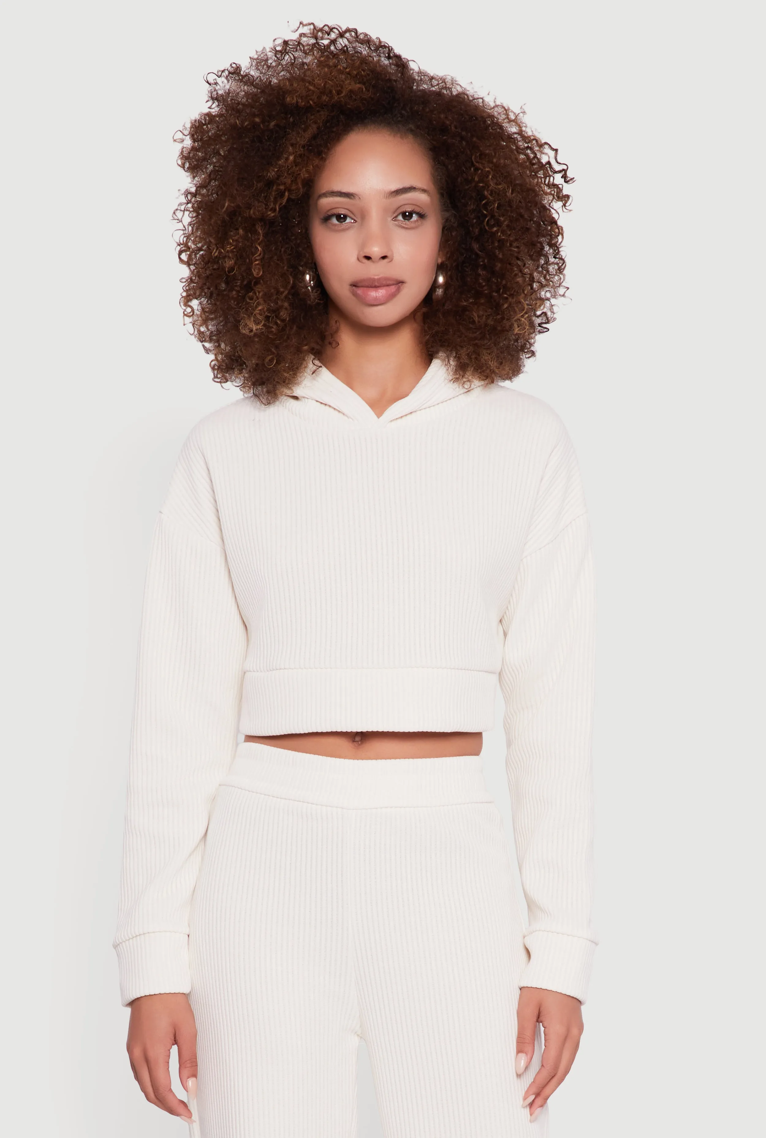Ribbed Knit Long Sleeve Cropped Hoodie sold by Rainbow
