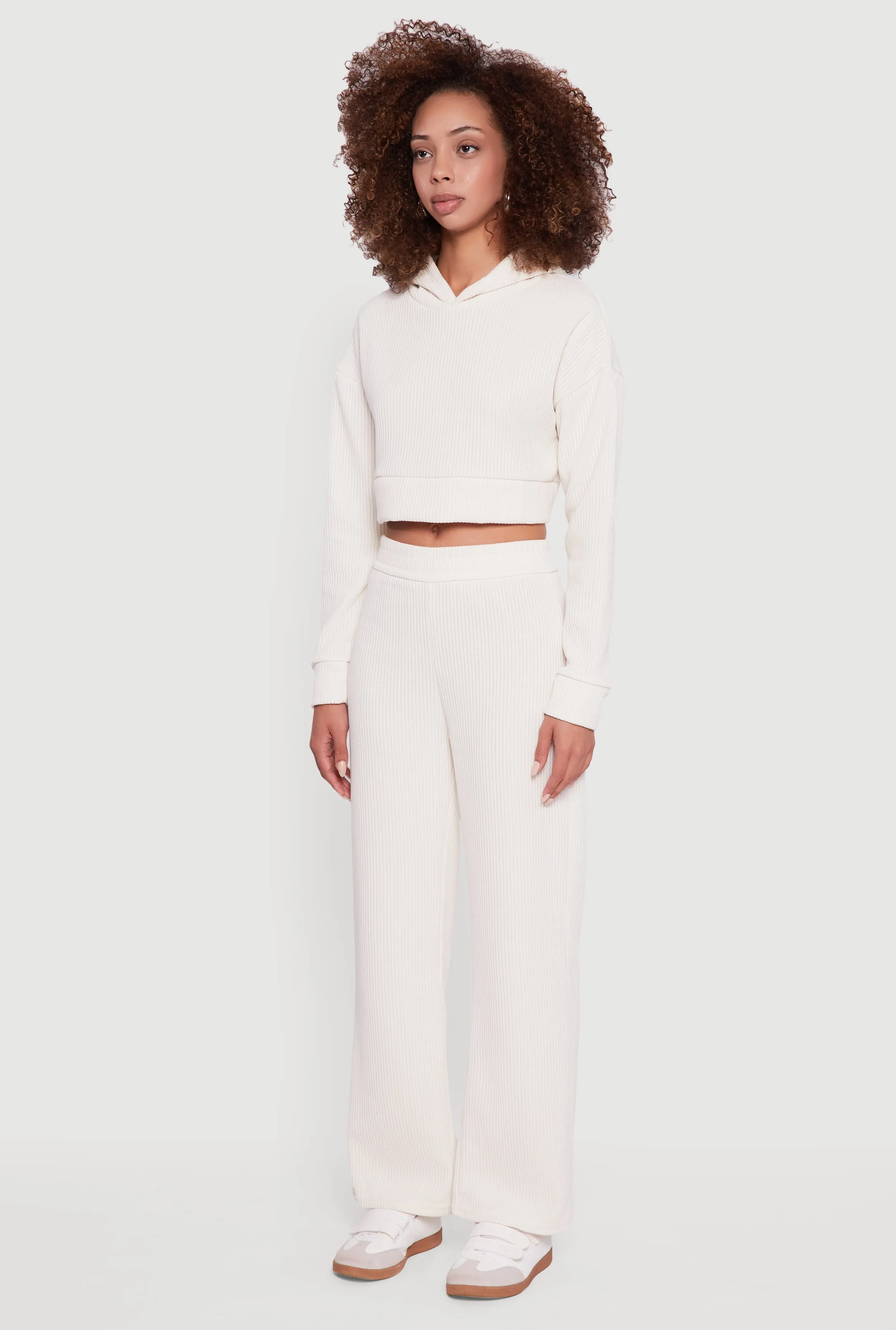 Ribbed Knit Long Sleeve Cropped Hoodie sold by Rainbow product image thumbnail 5