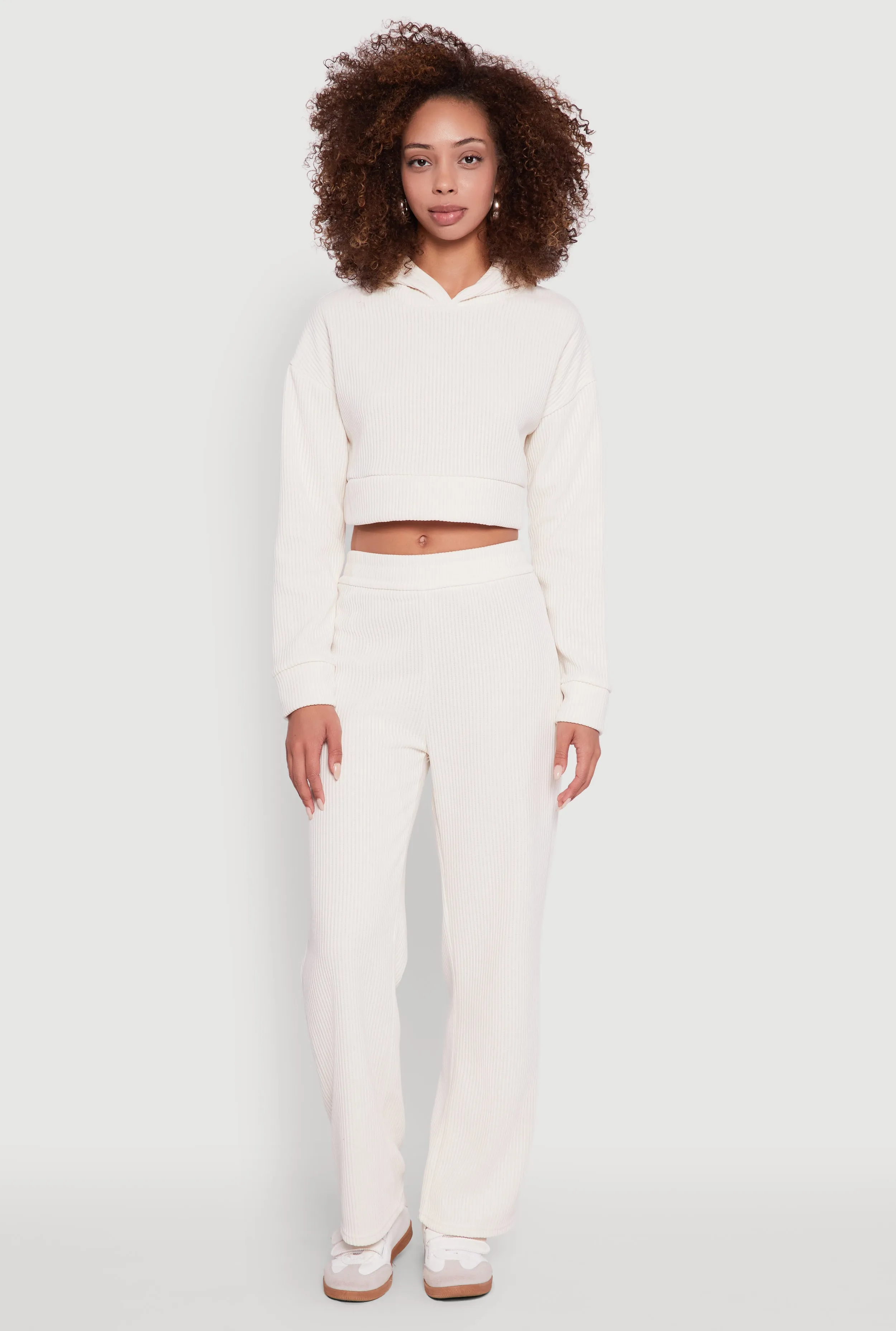 Ribbed Knit Long Sleeve Cropped Hoodie sold by Rainbow product image thumbnail 2