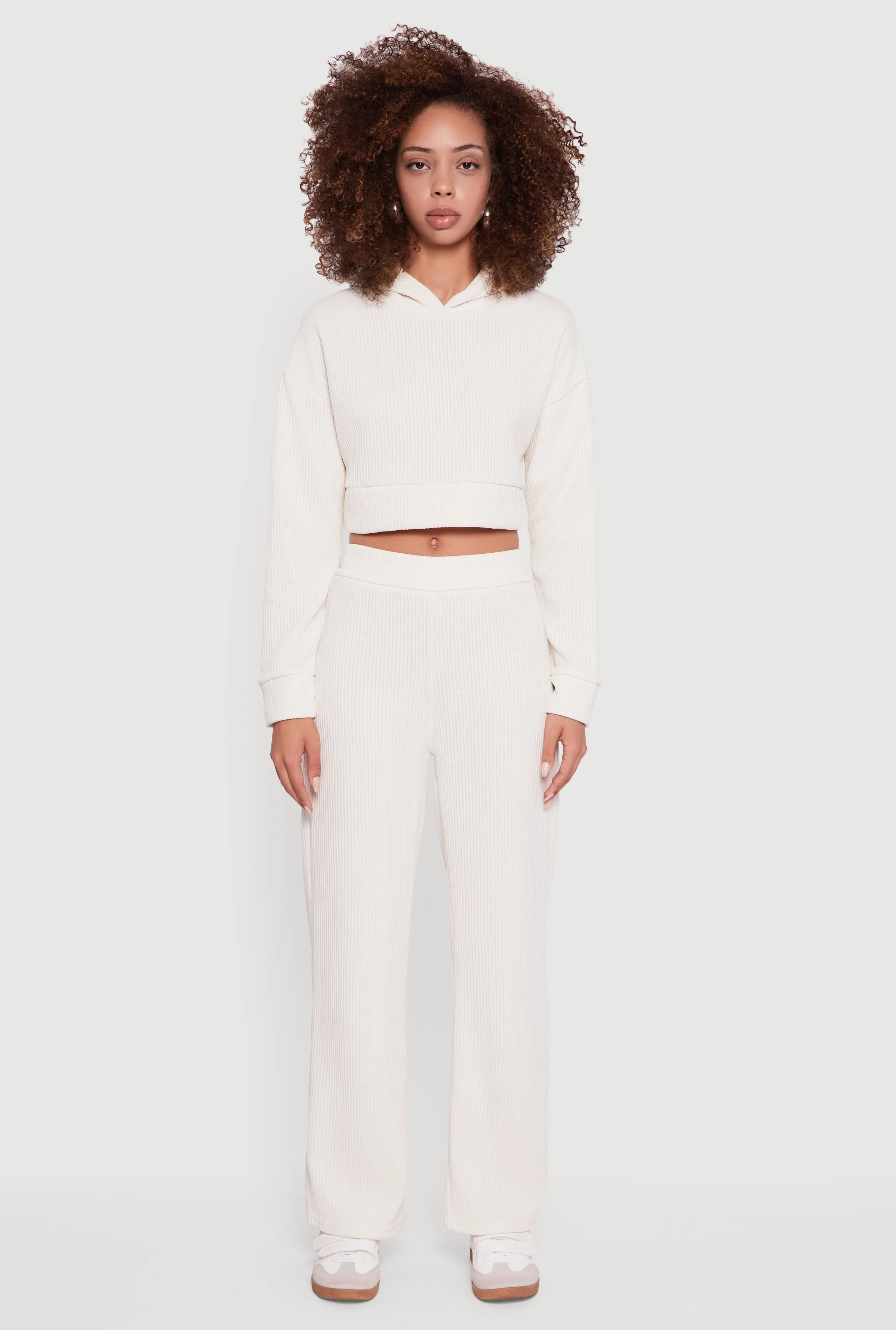 Ribbed Knit Long Sleeve Cropped Hoodie sold by Rainbow product image thumbnail 3