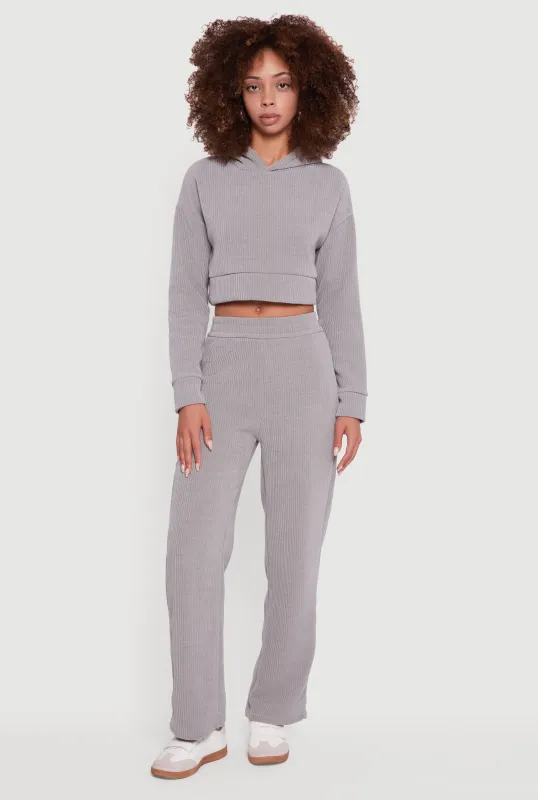 Mid Rise Wide Leg Ribbed Knit Pants sold by Rainbow