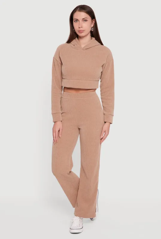 Mid Rise Wide Leg Ribbed Knit Pants sold by Rainbow