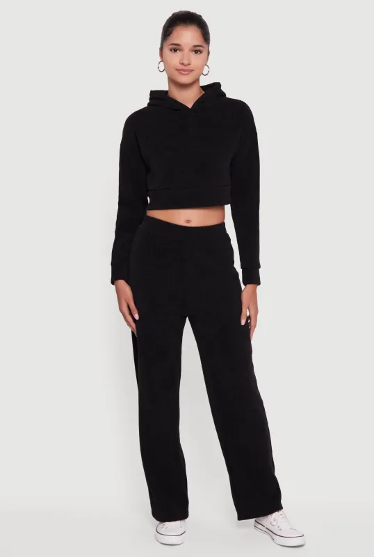 Mid Rise Wide Leg Ribbed Knit Pants sold by Rainbow