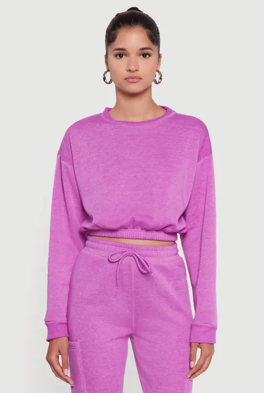 Crew Neck Long Sleeve Cropped Sweatshirt sold by Rainbow