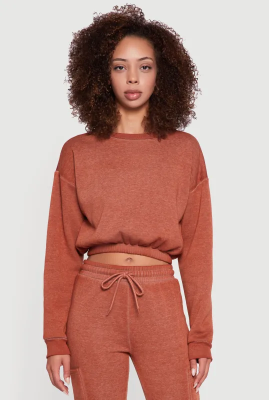 Crew Neck Long Sleeve Cropped Sweatshirt sold by Rainbow