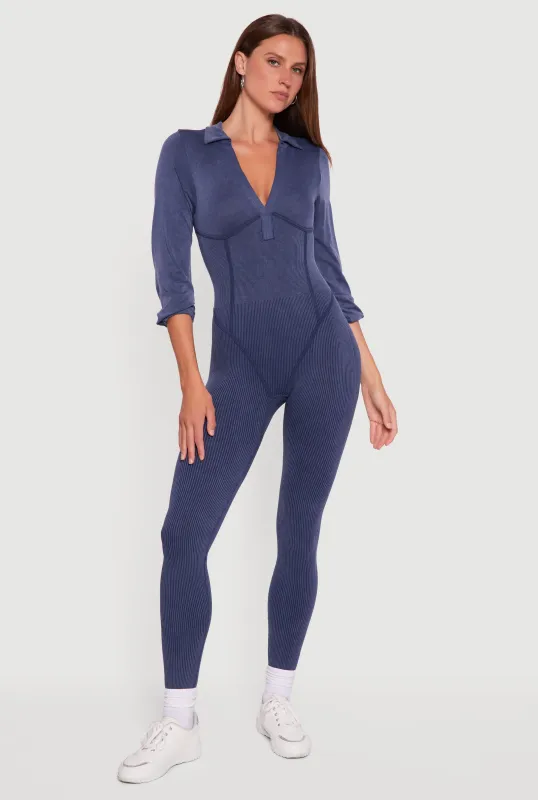 Acid Wash Ribbed Knit Jumpsuit sold by Rainbow