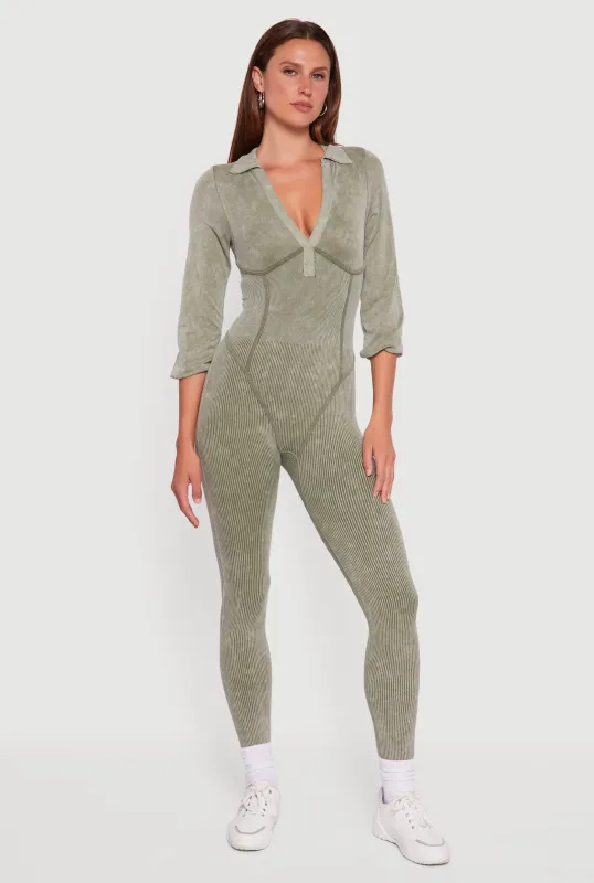 Acid Wash Ribbed Knit Jumpsuit sold by Rainbow