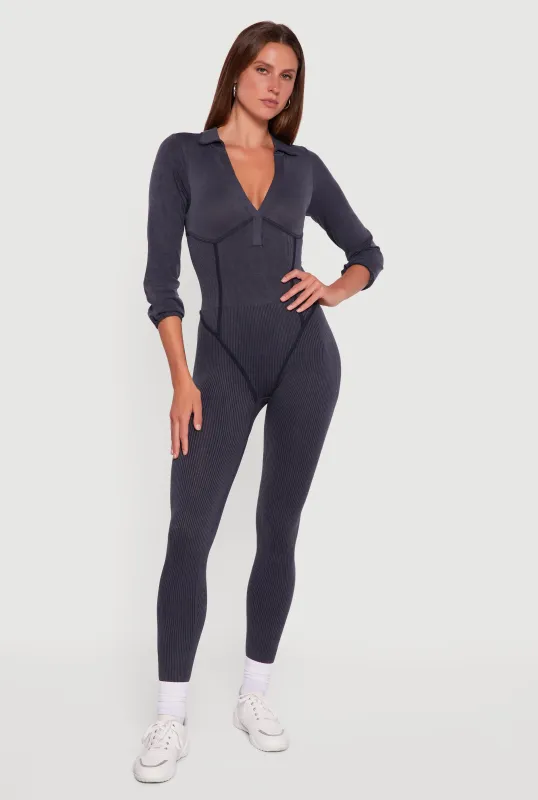 Acid Wash Ribbed Knit Jumpsuit sold by Rainbow