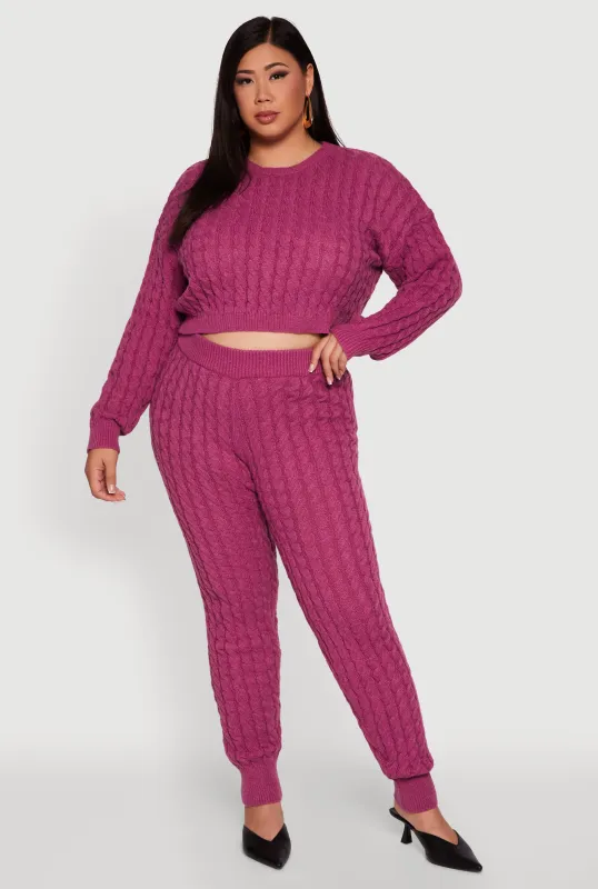 Plus Size High Waisted Cable Knit Joggers sold by Rainbow