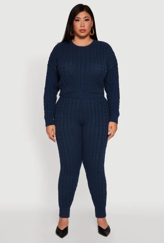 Plus Size High Waisted Cable Knit Joggers sold by Rainbow