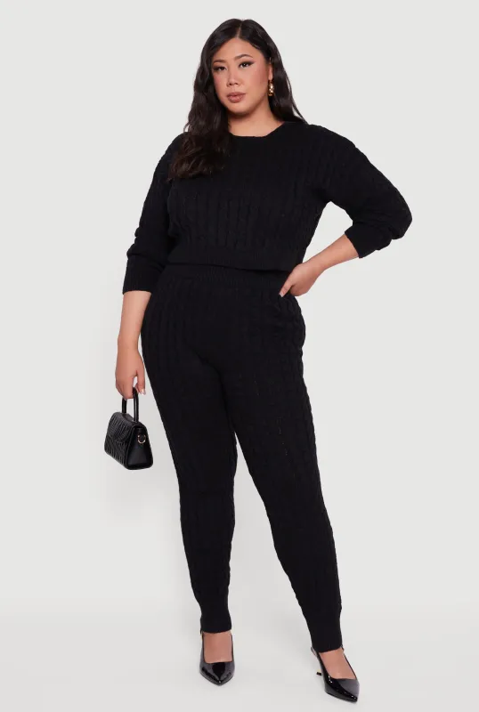 Plus Size High Waisted Cable Knit Joggers sold by Rainbow