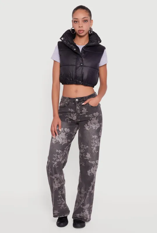 Snap Button Zip Front Cropped Puffer Vest made by Daisy