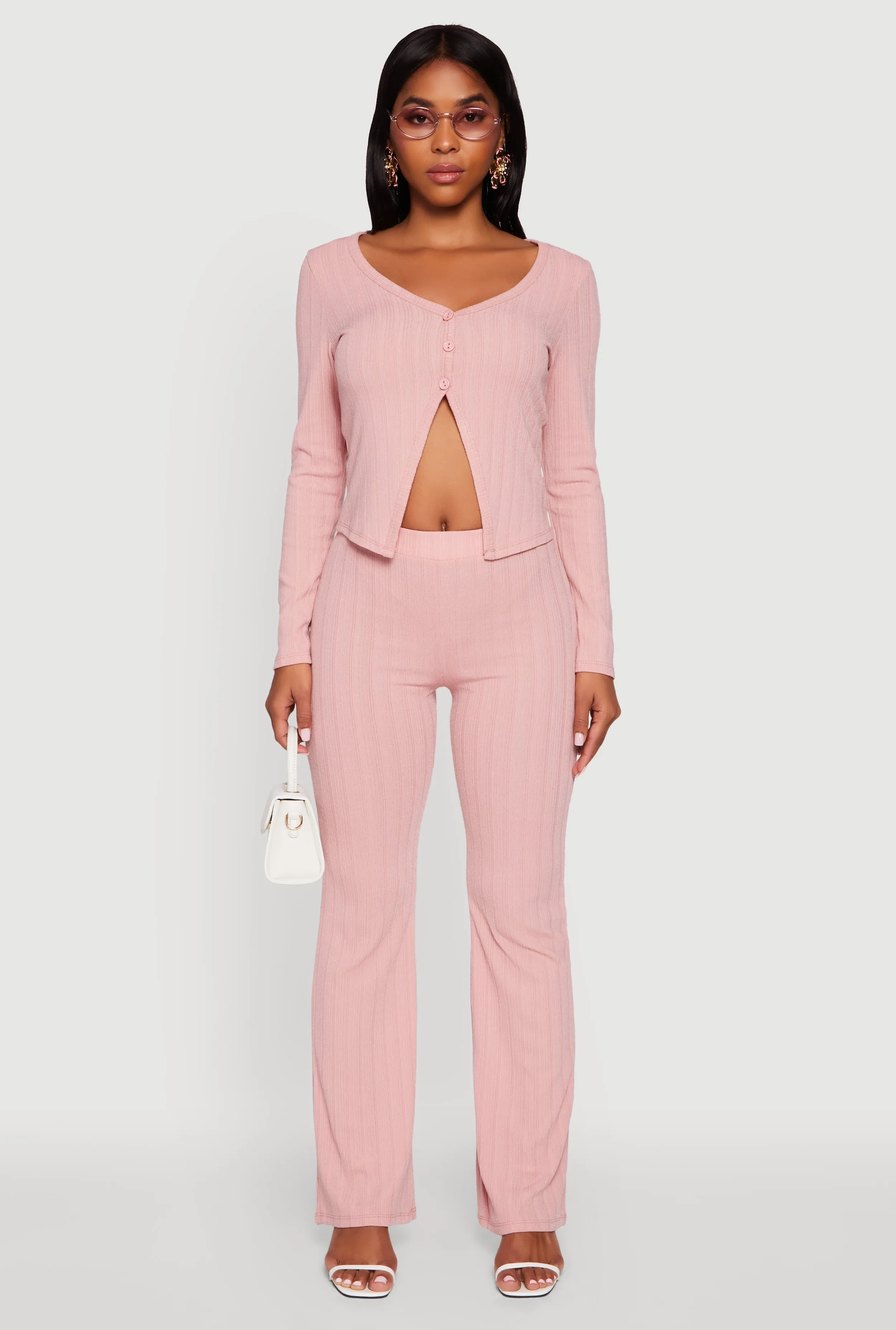 High Waisted Ribbed Knit Flared Pants sold by Rainbow product image thumbnail 2