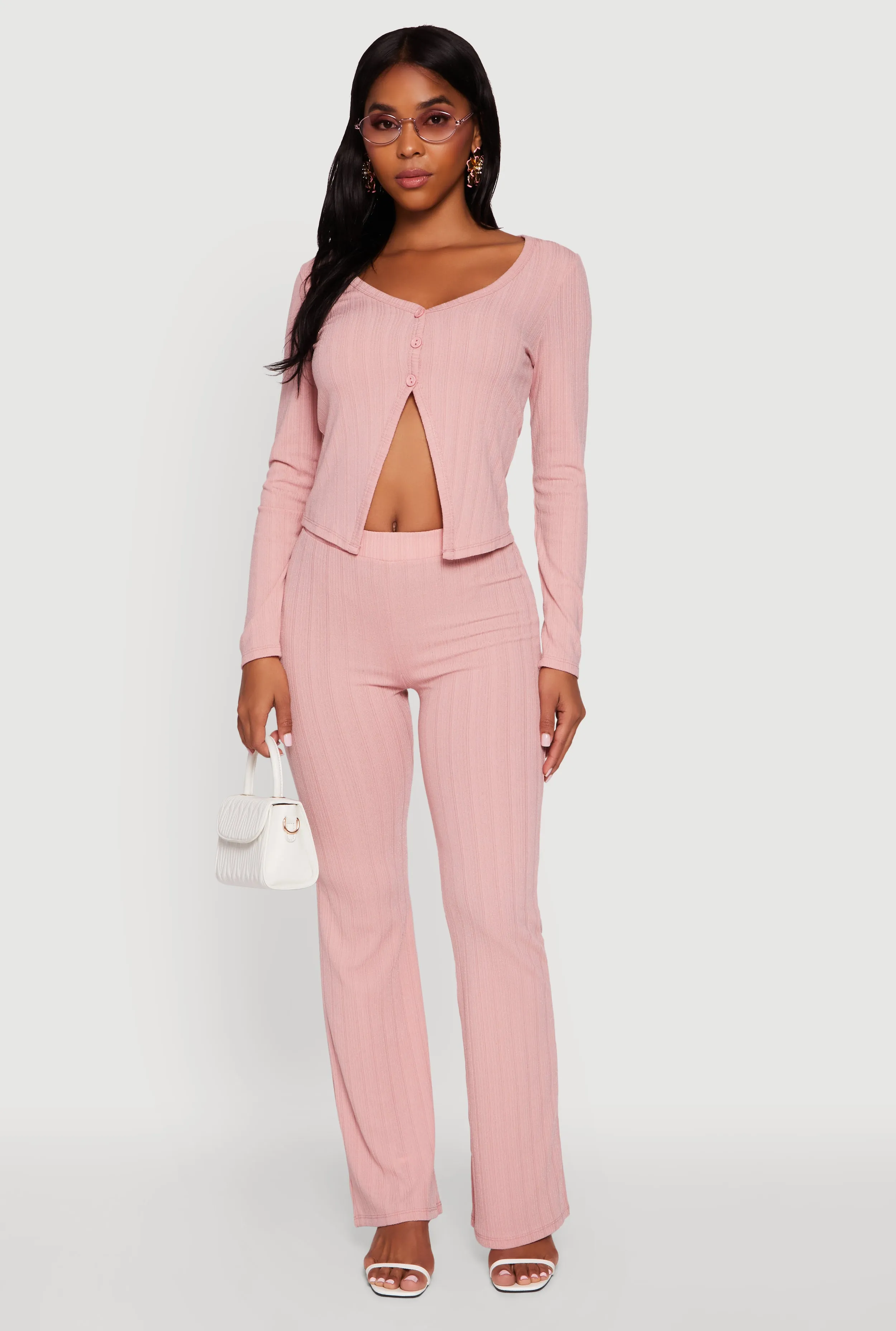 High Waisted Ribbed Knit Flared Pants sold by Rainbow