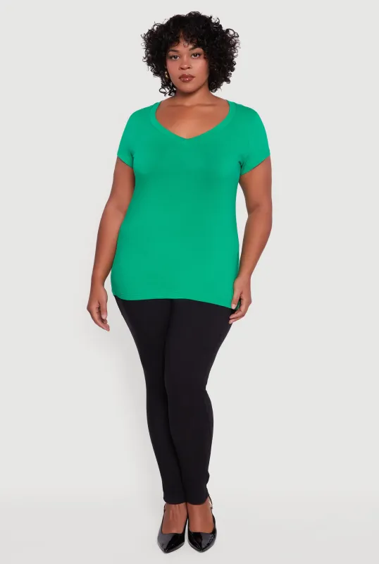 Plus Size Basic V Neck T Shirt sold by Rainbow