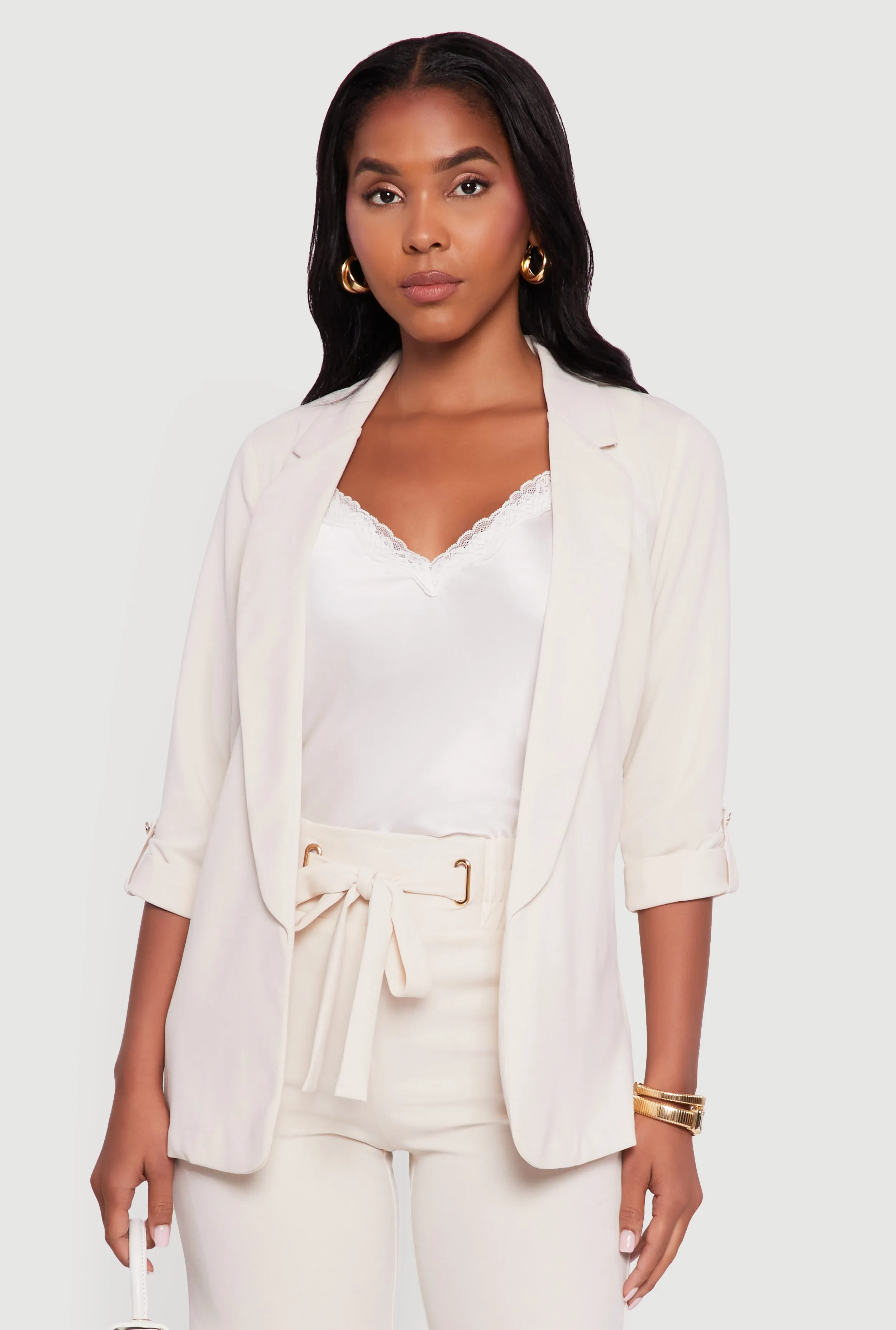 Crepe Knit Tabbed Sleeve Blazer sold by Rainbow